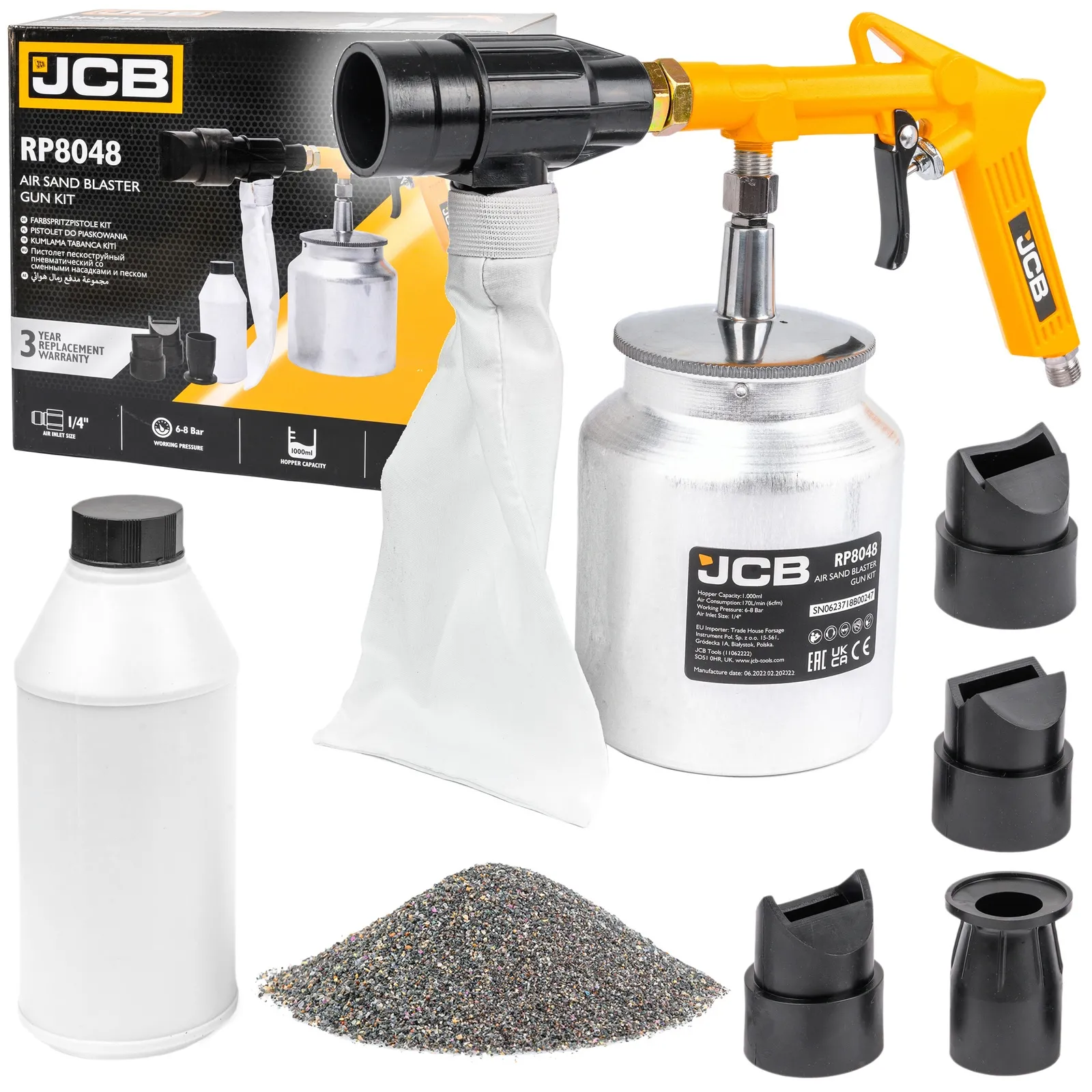 Pistolet pneumatyczny do piaskowania piaskarka zbiornik 1L ścierniwo JCB