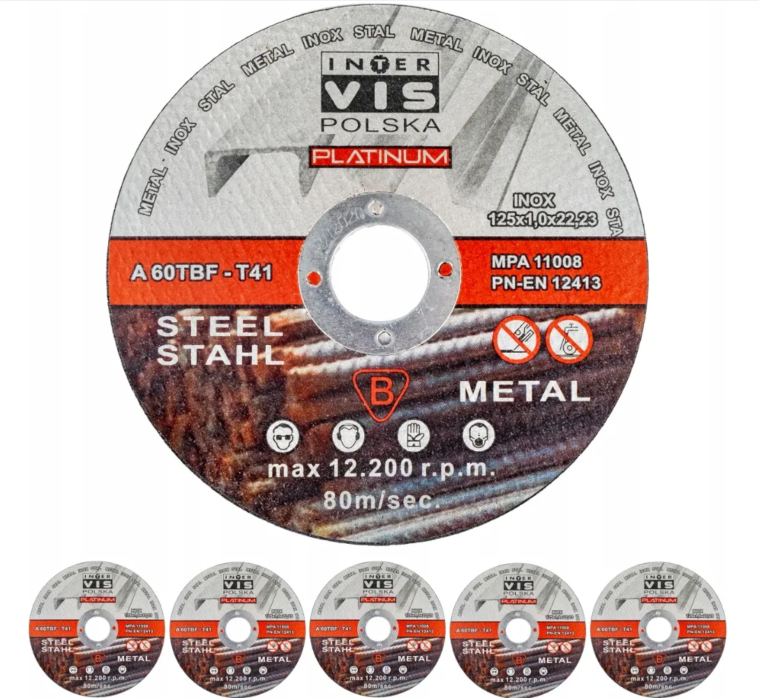 Tarcze tarcza 125 x 1,0 mm do cięcia metalu stali inox zestaw 5 sztuk INTER VIS PLATINIUM