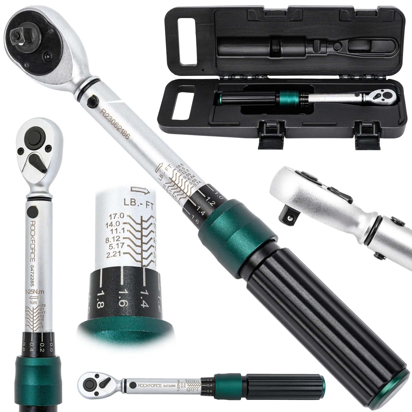 Klucz dynamometryczny 1-25 Nm z blokadą 1/4 " etui certyfikat kalibracji ROCKFORCE