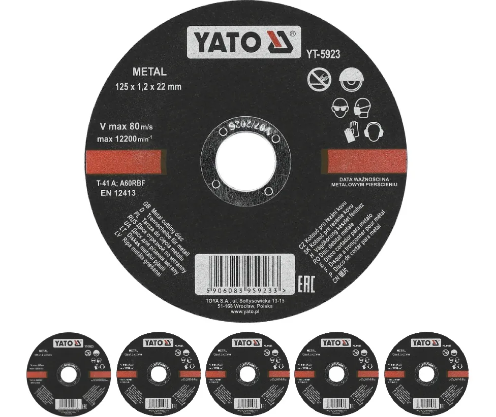Tarcze tarcza do cięcia metalu stali inox 125 x 1,2 mm zestaw 5 sztuk YATO
