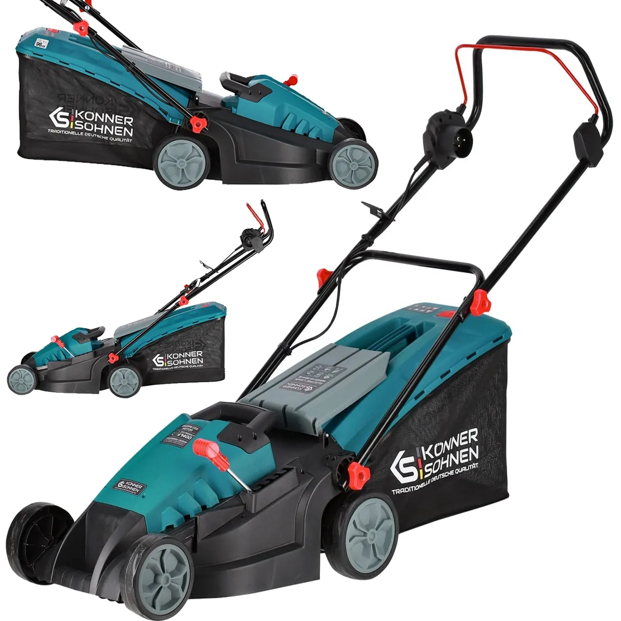 Kosiarka elektryczna do trawy z koszem mocna 1400w 50L 3000 obr/min KS 38LM-BL Könner & Söhnen