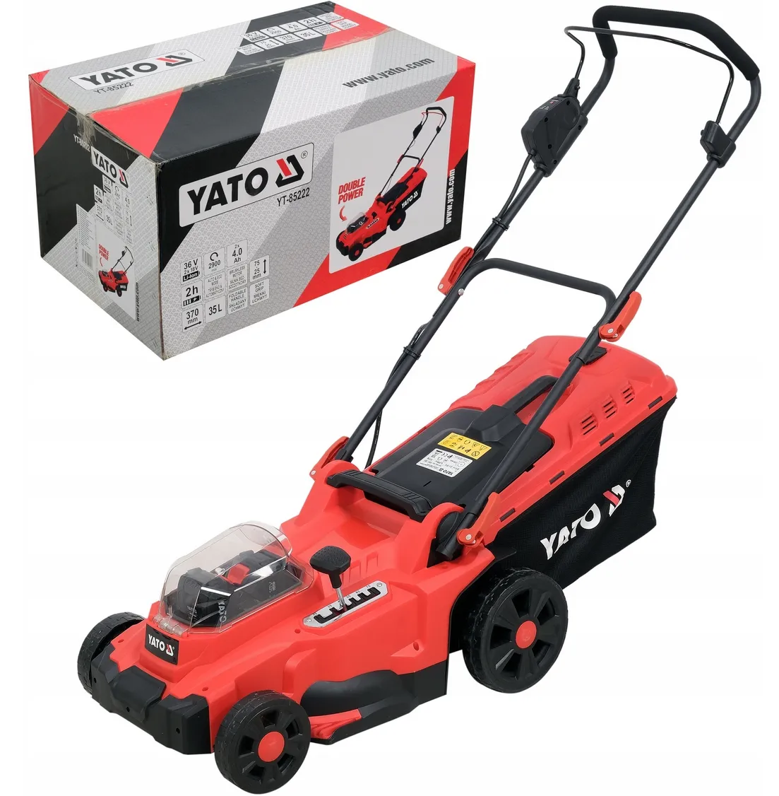 Kosiarka akumulatorowa do trawy mocna 36V 2x18V 2x4Ah 37 cm YT-85222 YATO