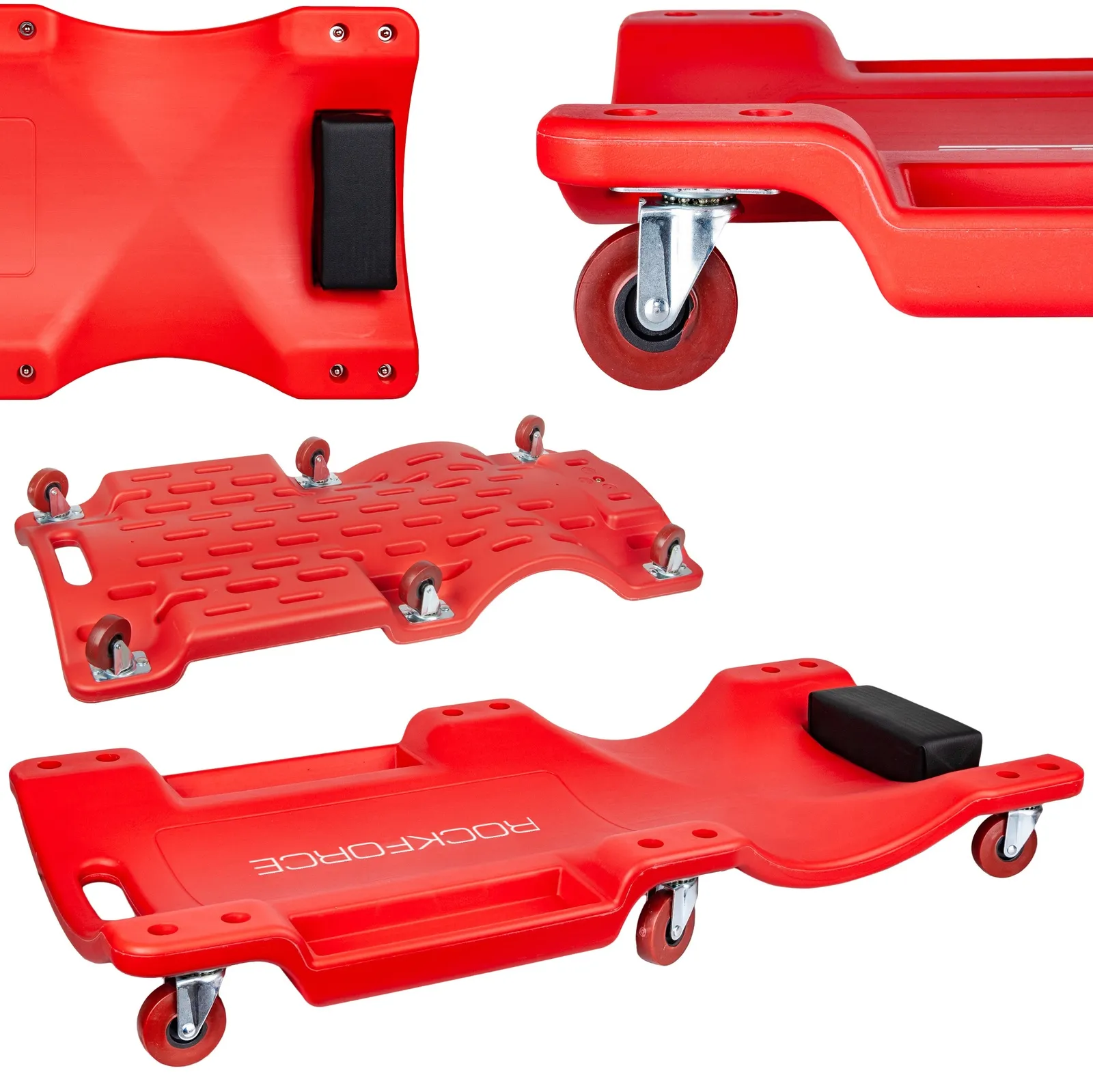 Leżanka warsztatowa plastikowa łożyskowane koła leżak z zagłówkiem 6 kółek ROCKFORCE