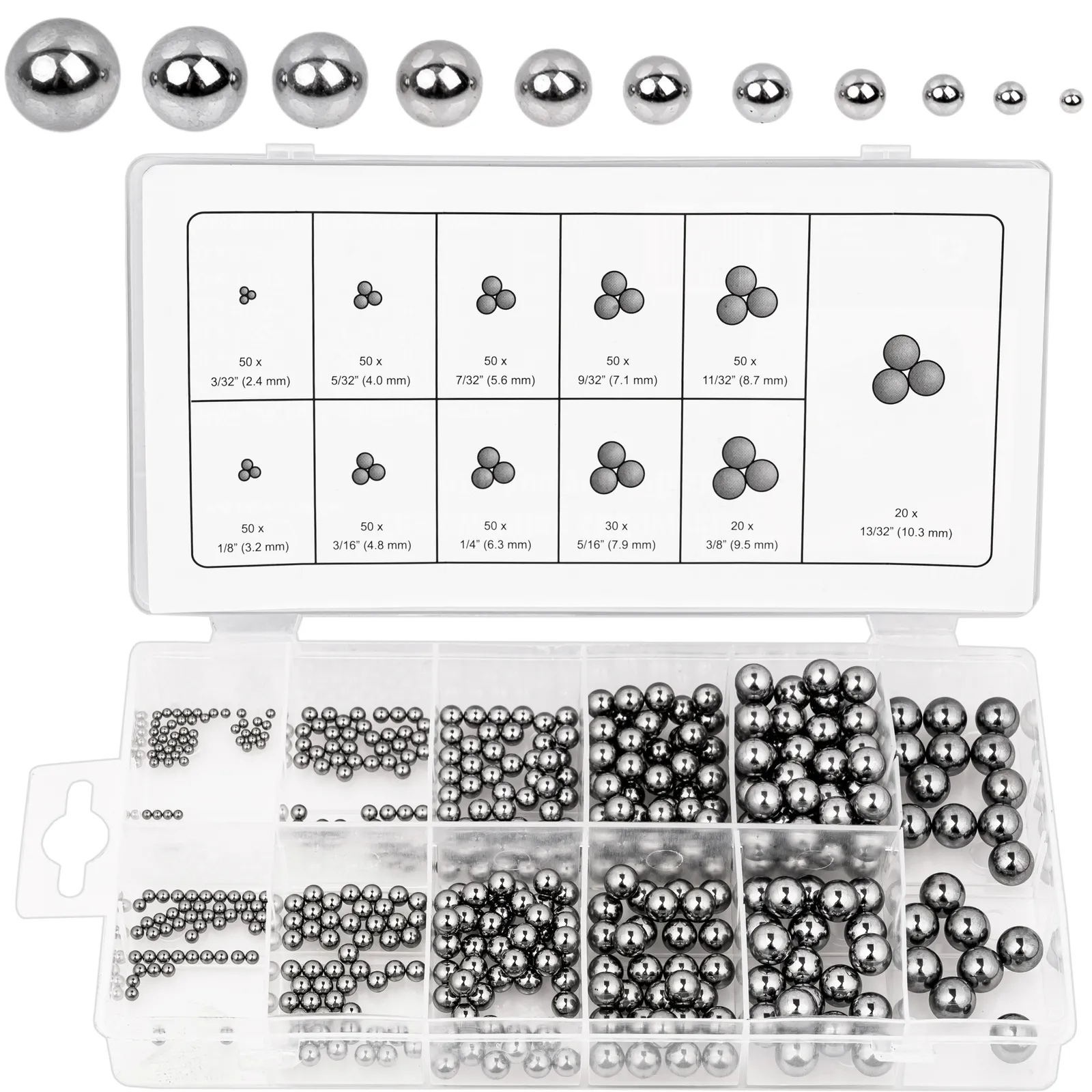 Kulki łożyskowe stalowe zestaw 470 el 11 rozmiarów kulka łożysko FALON-TECH