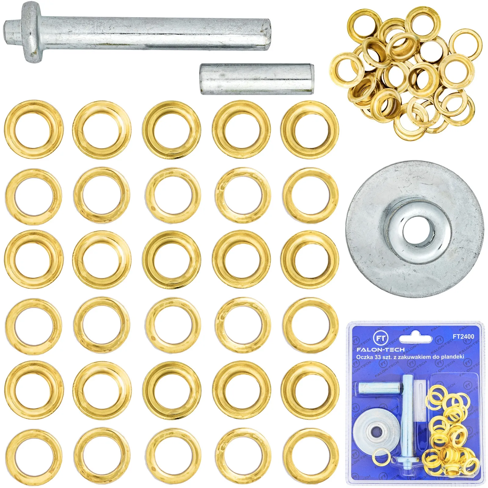 Oczka z zakuwakiem do plandeki plandek kaletnicze luwersy zestaw 33 szt. FALON-TECH