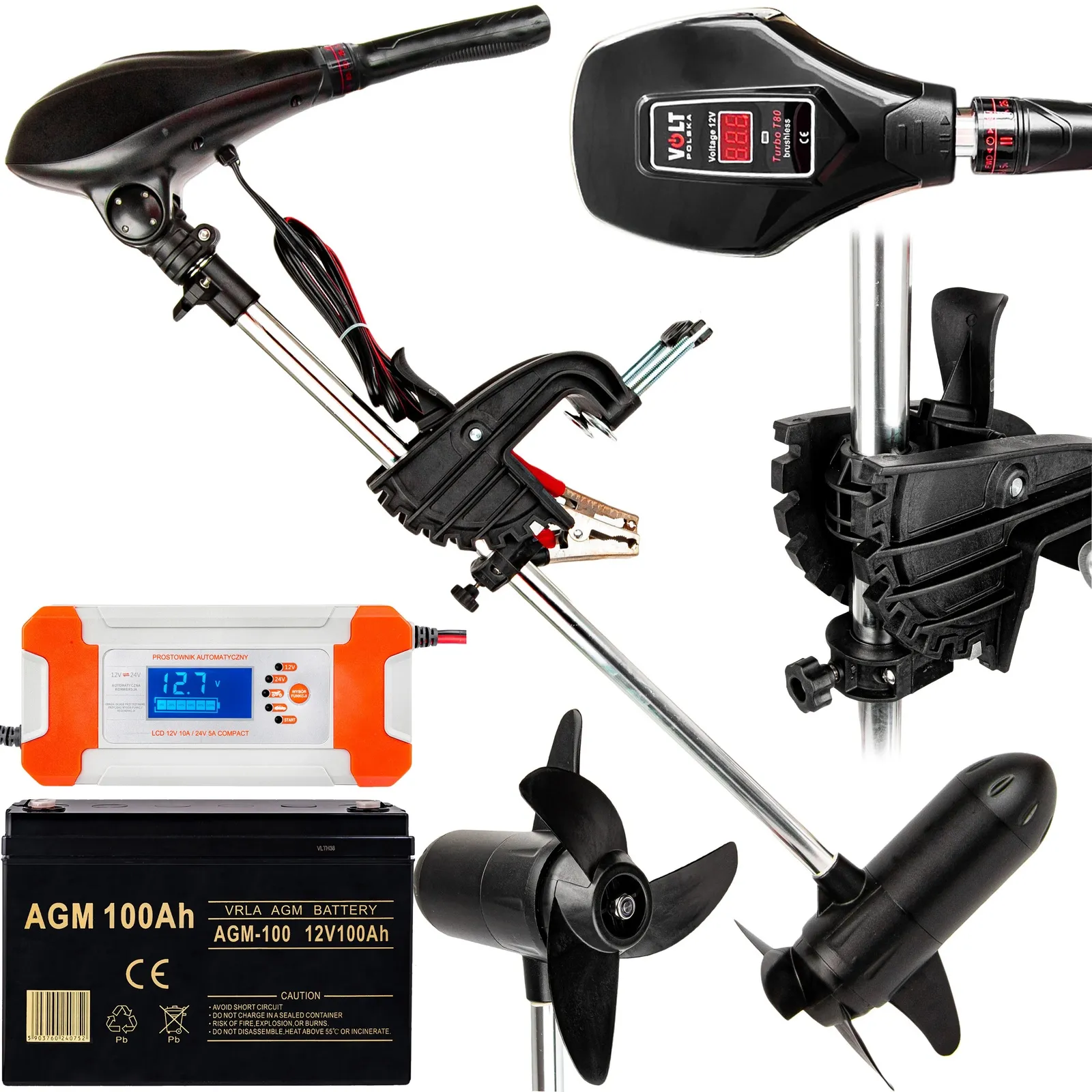 Silnik elektryczny zaburtowy do pontonu łodzi 80lb akumulator prostownik VOLT POLSKA