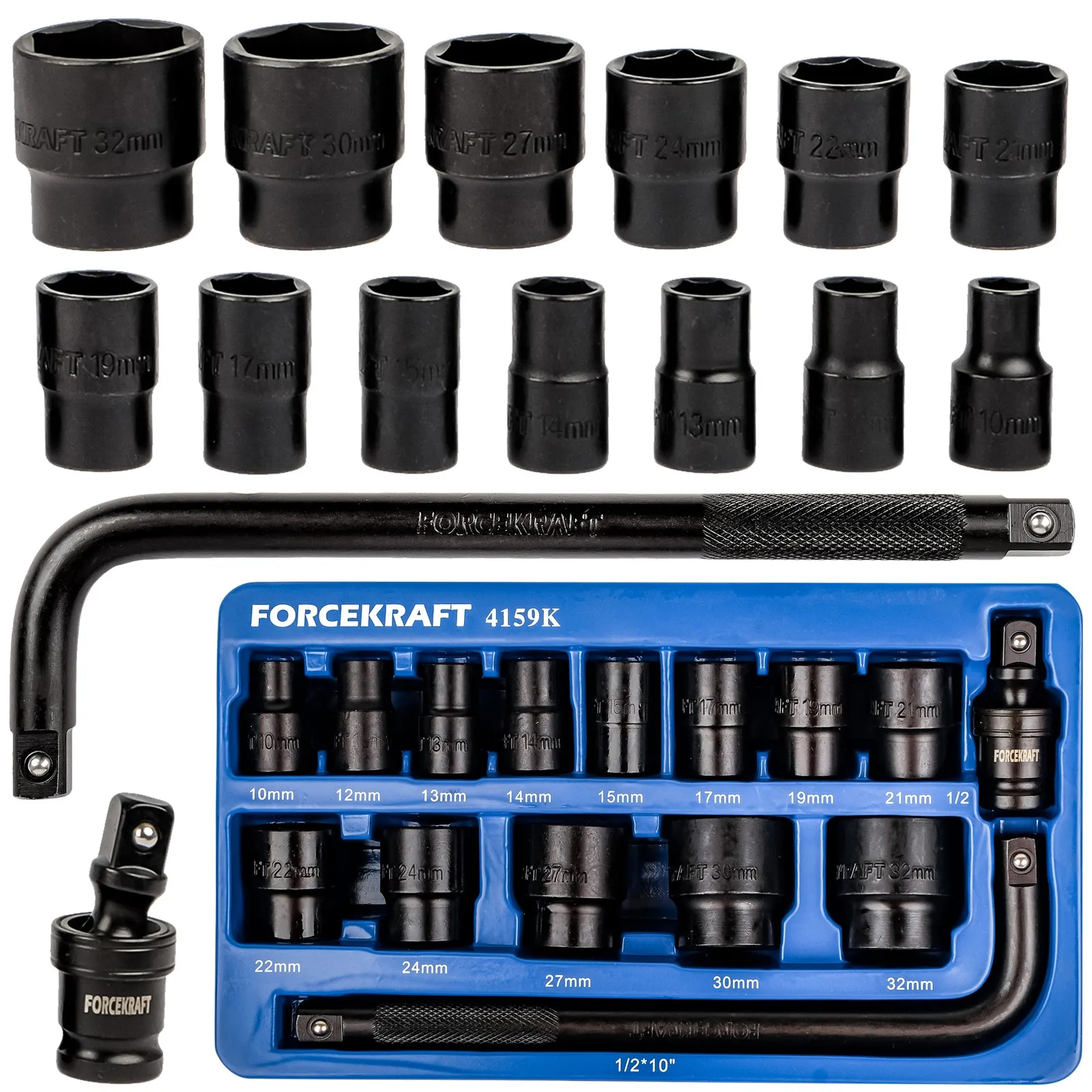 Profesjonalny zestaw nasadek udarowych 1/2" 10-32mm FORCEKRAFT