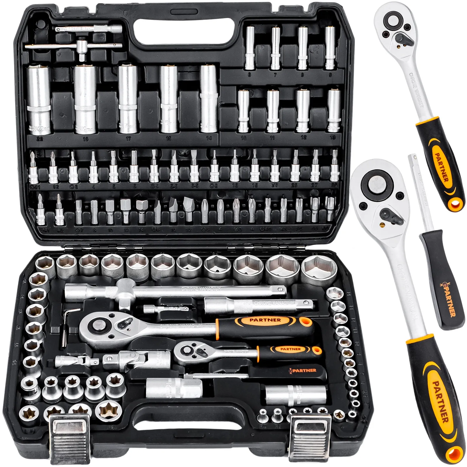 Zestaw narzędziowy kluczy nasadowych klucze nasadowe torx grzechotki 108 el PARTNER