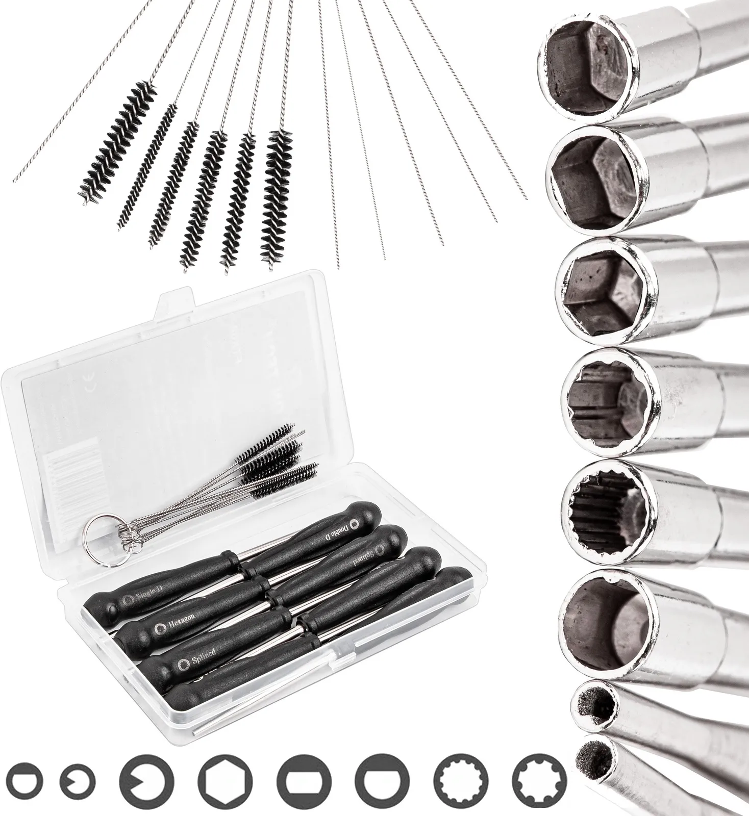 Klucze do regulacji gaźników (zestaw 8 szt. + 12 szczotek) FALON-TECH