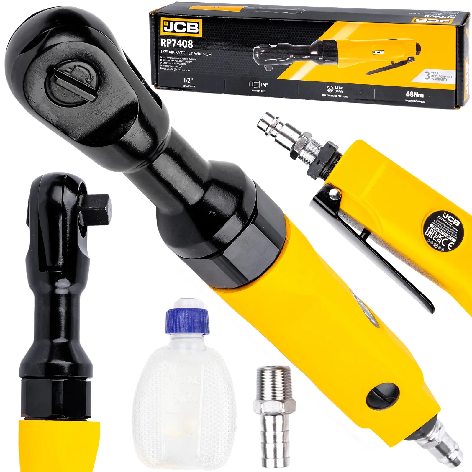 Grzechotka nasadowa pneumatyczna 1/2" klucz kątowy do kompresora 68Nm JCB