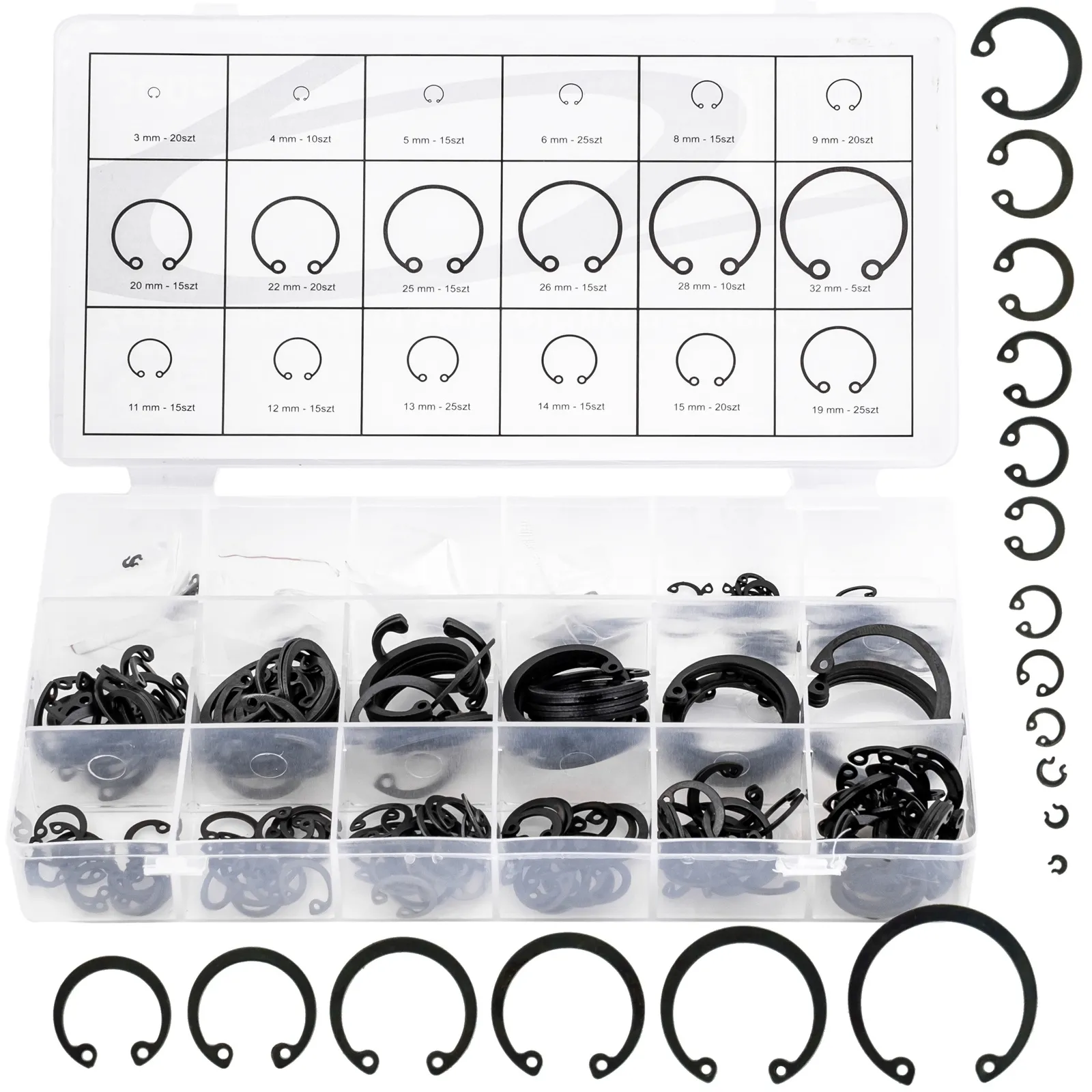 Zestaw pierścieni segera pierścienie wewnętrzne osadcze 300szt SILVER