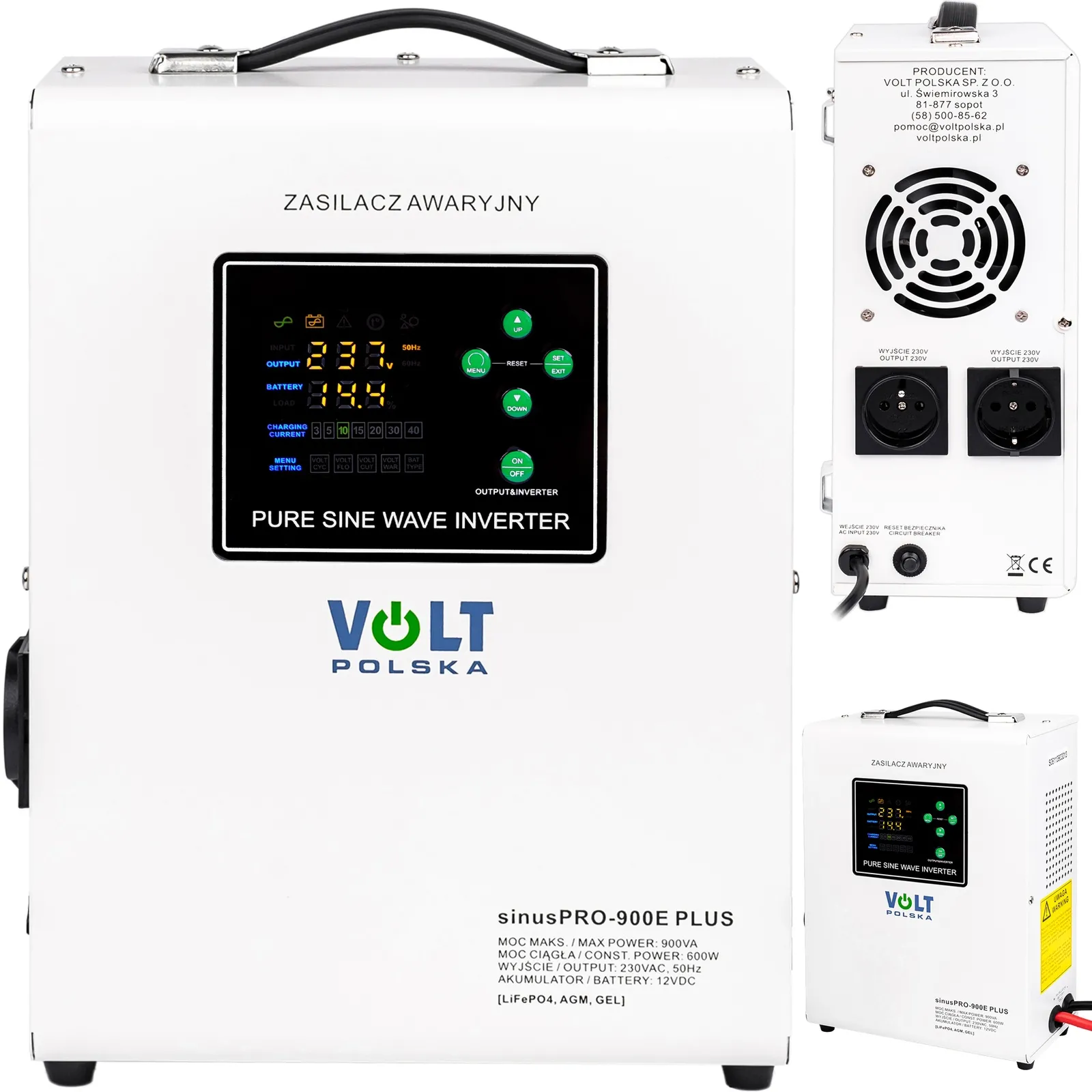 Przetwornica UPS Awaryjne Zasilanie Pieca CO SINUSPRO-900E PLUS(12V/230V/900W) VOLT POLSKA