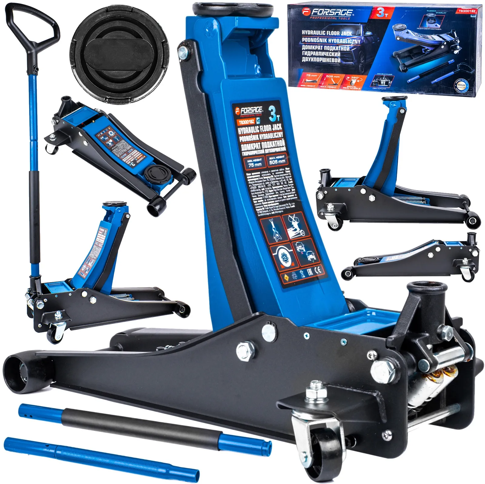 Podnośnik warsztatowy hydrauliczny 3T 2-tłokowy niskoprofilowy FORSAGE