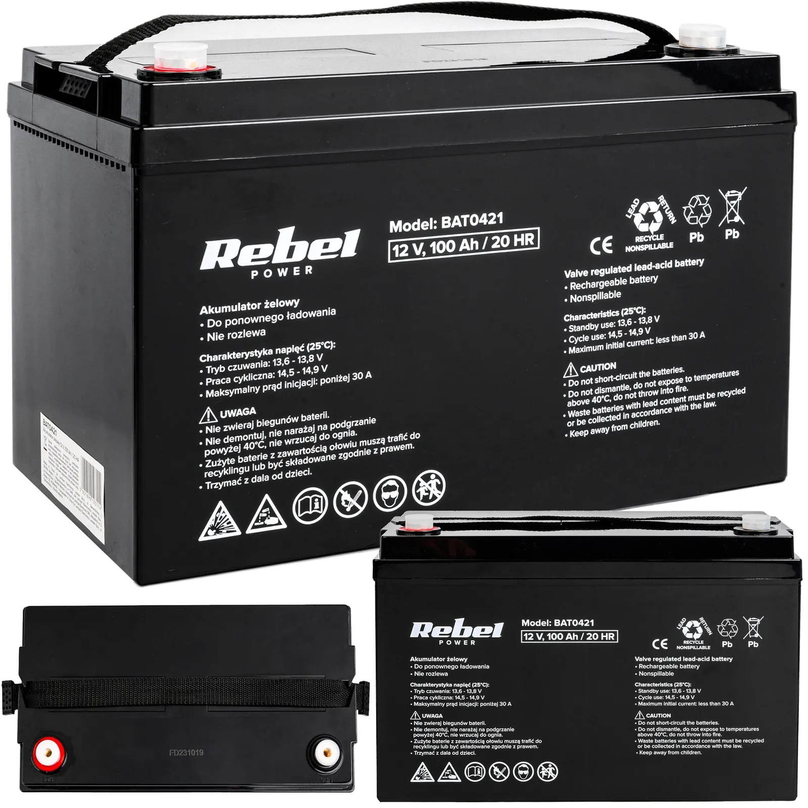 Akumulator bezobsługowy żelowy do ups 12V 100Ah REBEL POWER