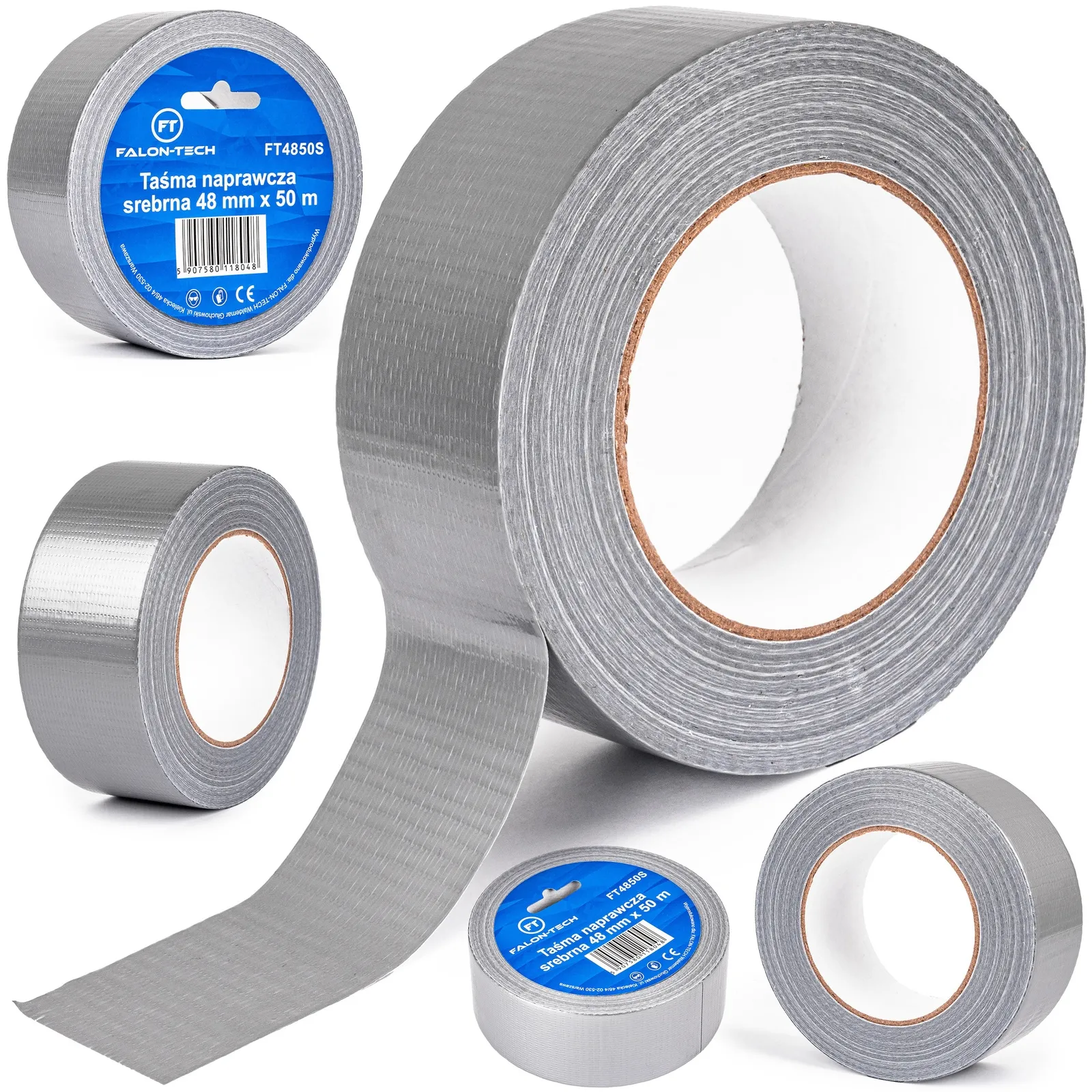 Taśma klejąca naprawcza srebrna zbrojona DUCT TAPE 48mm x 50m bardzo mocna FALON-TECH