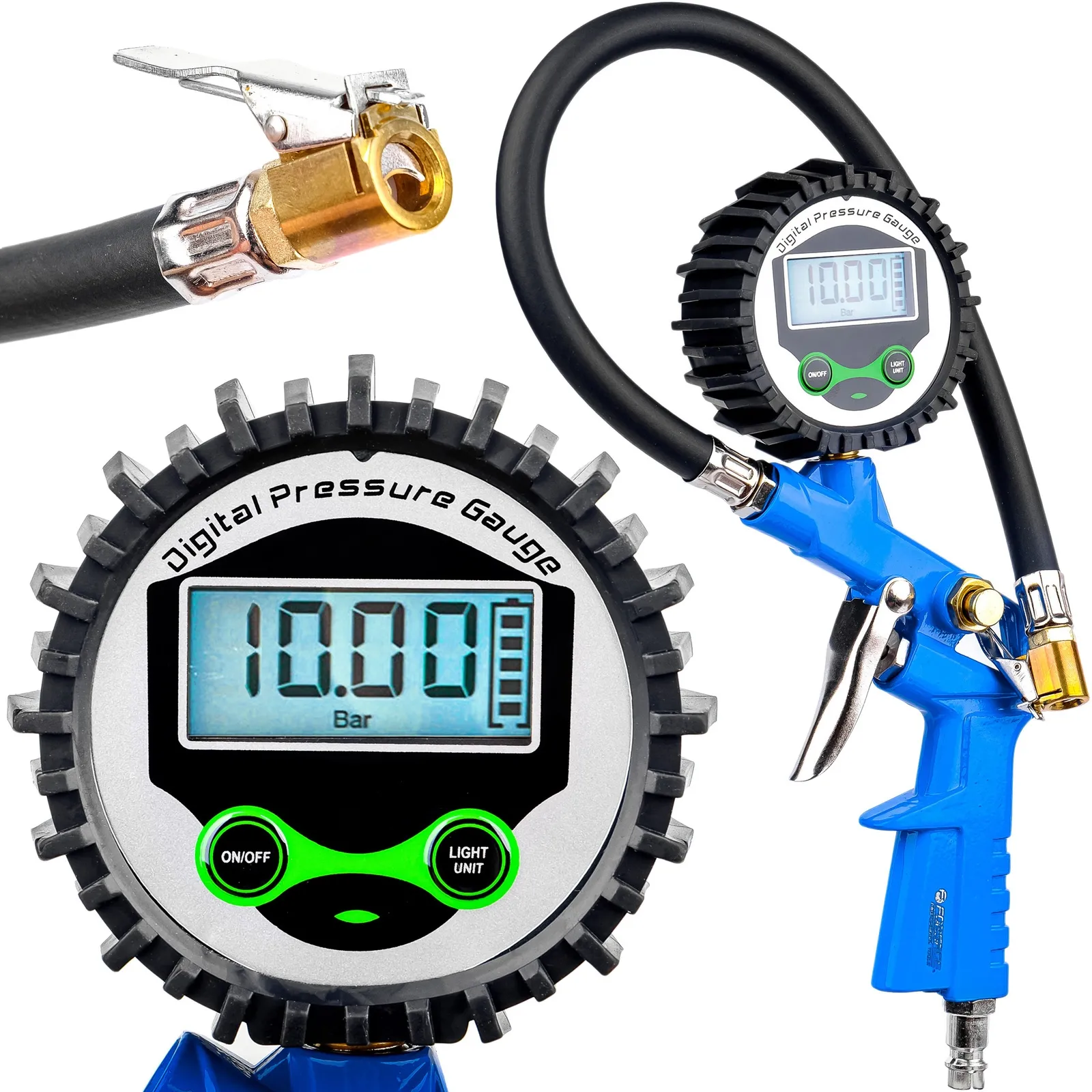 Pistolet do pompowania kół duży manometr lcd pompka samochodowa 16 bar FORSAGE