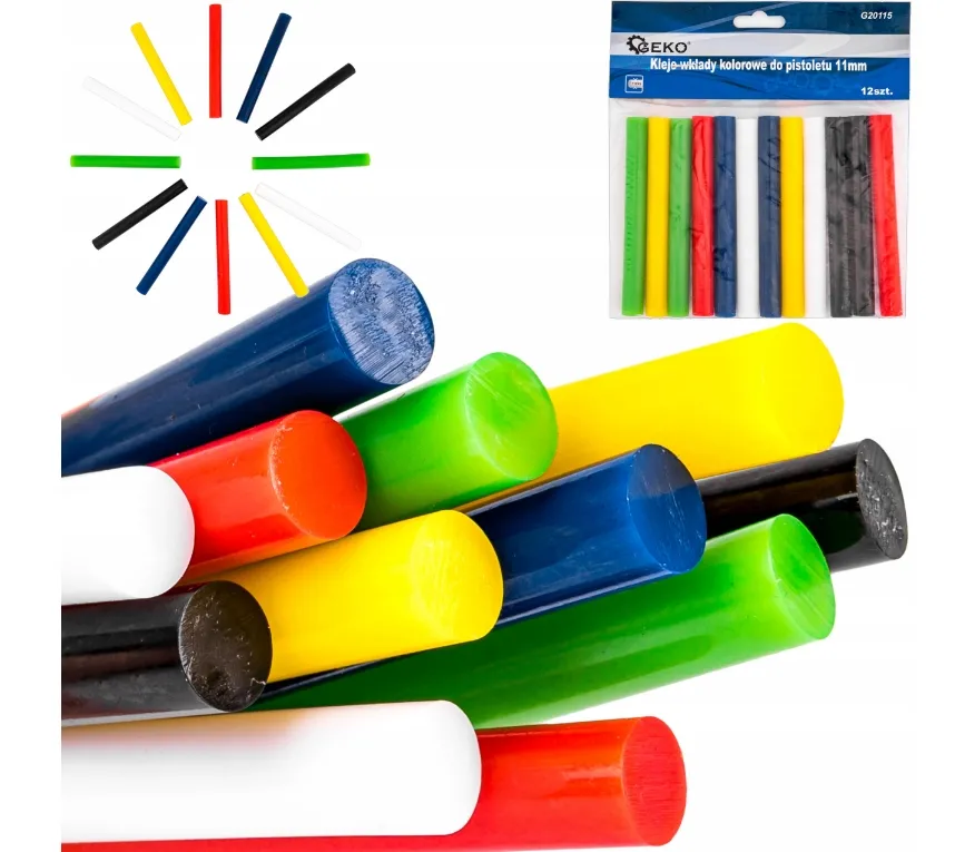 Klej na gorąco silikonowy kolorowy 11mm 12szt 10cm GEKO