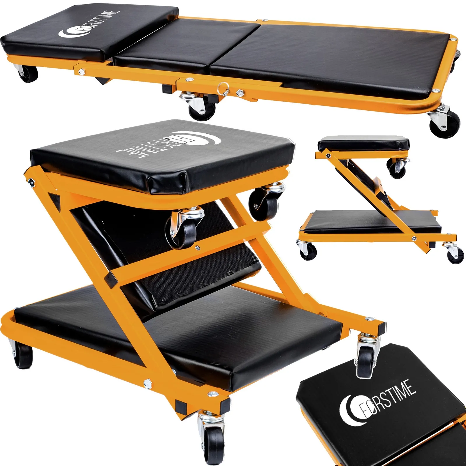 Leżanka warsztatowa składana taboret leżak 2w1 siedzisko stołek 150kg FORSTIME