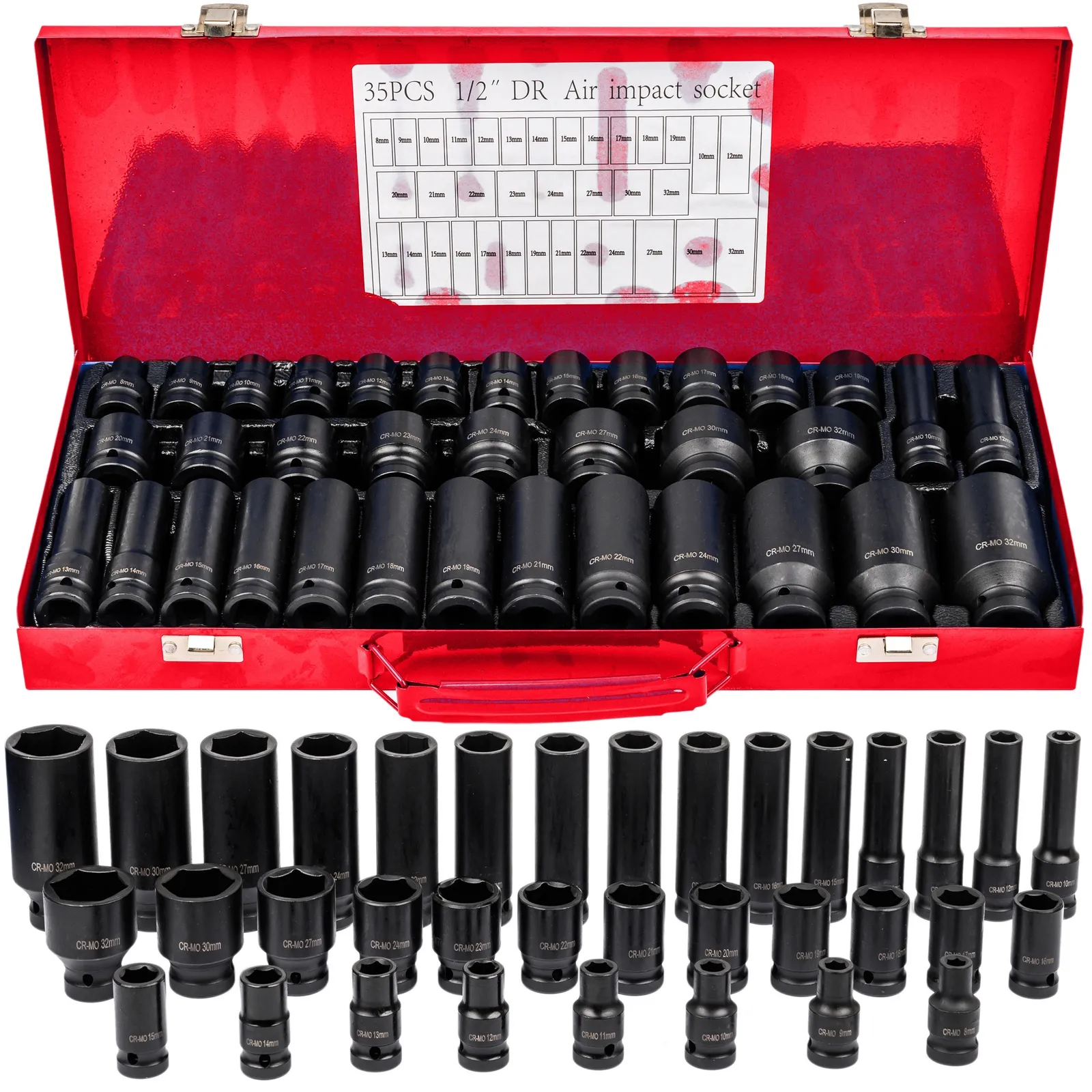 Zestaw nasadek udarowych 8-32 nasadki udarowe 1/2 do kluczy pneumatycznych 35el FORCEKRAFT