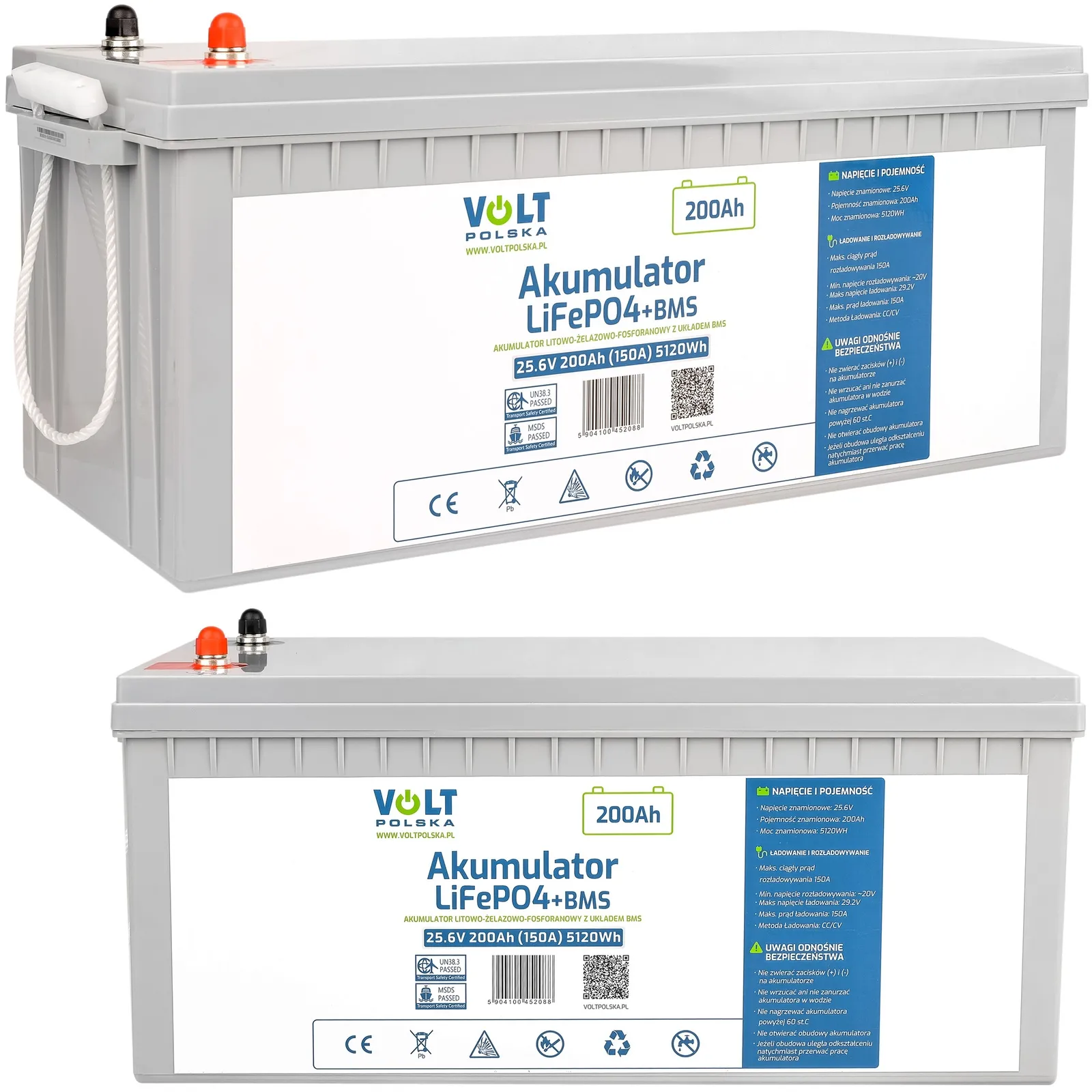 Akumulator LiFePo4 BMS 200Ah 25,6V 150A bezobsługowy do łodzi kampera VOLT POLSKA