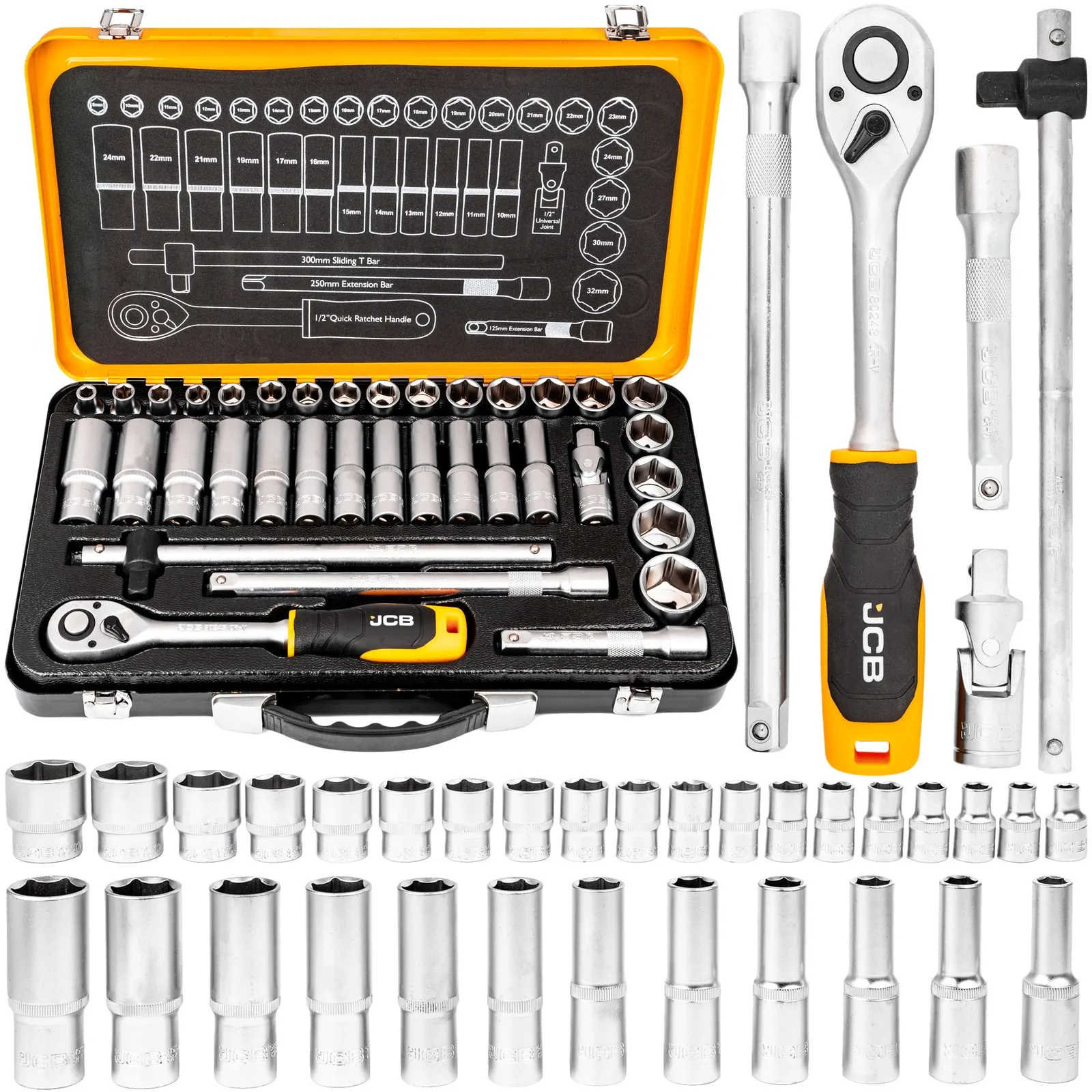 Zestaw klucze nasadowe z grzechotką 36 elementów 1/2" JCB