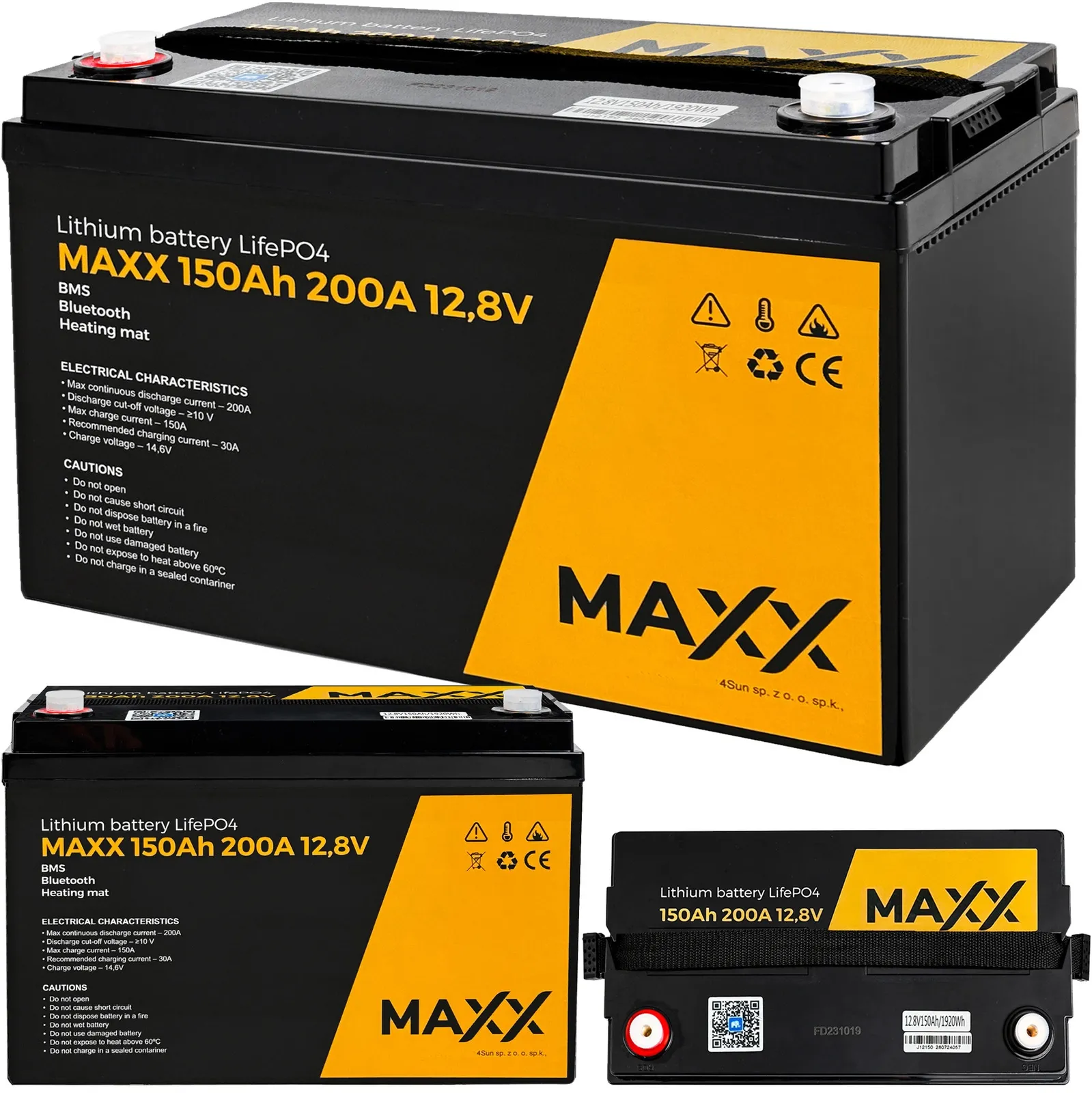 Akumulator LiFePo4 BMS do łodzi kampera paneli mata grzewcza 150Ah 200A 12V BMS 4SUN