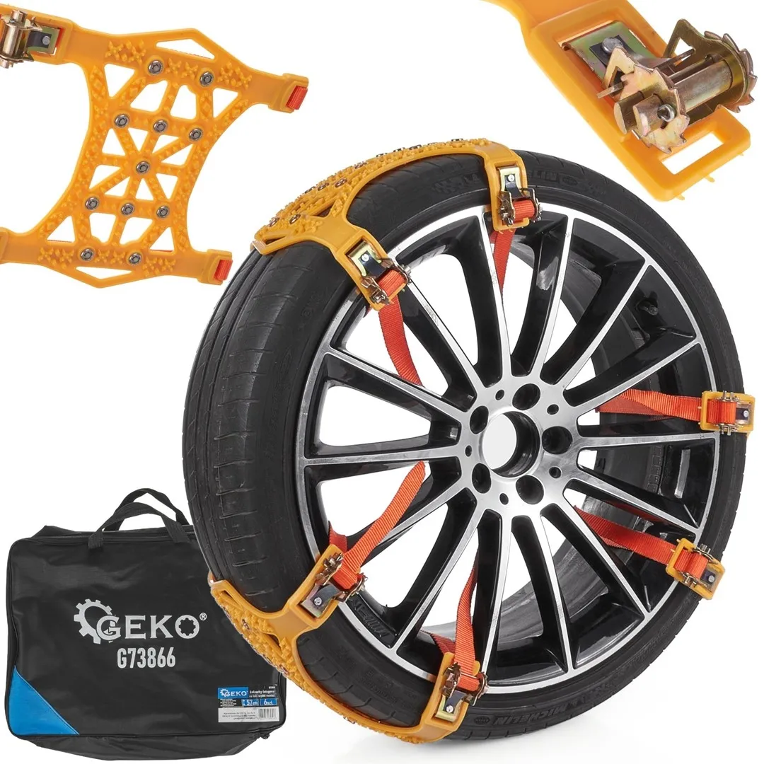 Łańcuchy śniegowe na koła zimowe nakładki antypoślizgowe szybki montaż GEKO