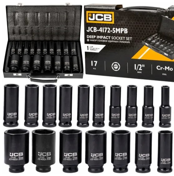 Zestaw nasadki udarowe głębokie do klucz pneumatyczne 1/2" 10-36mm 17el JCB