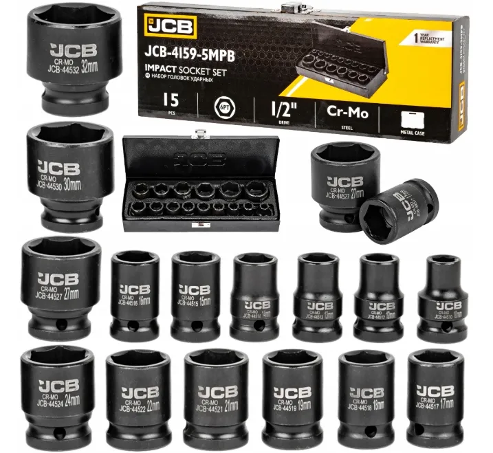 Zestaw nasadki udarowe nasadowe do klucz pneumatyczne 1/2" 10-32mm 15el JCB