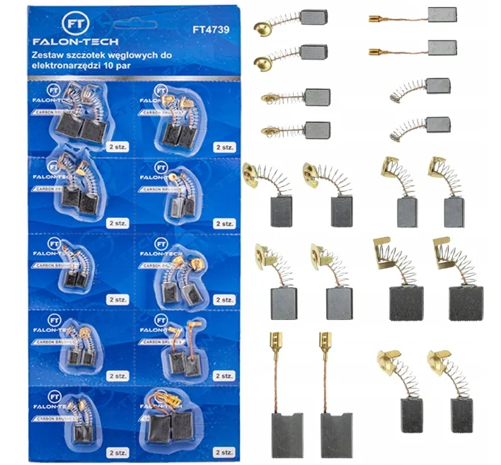 Szczotki węglowe do elektronarzędzi wiertarki uniwersalne zestaw 10 par FALON-TECH