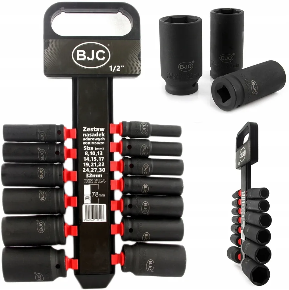 Nasadki udarowe długie klucze nasadowe mocne zestaw 1/2" 18-32 mm 13el BJC