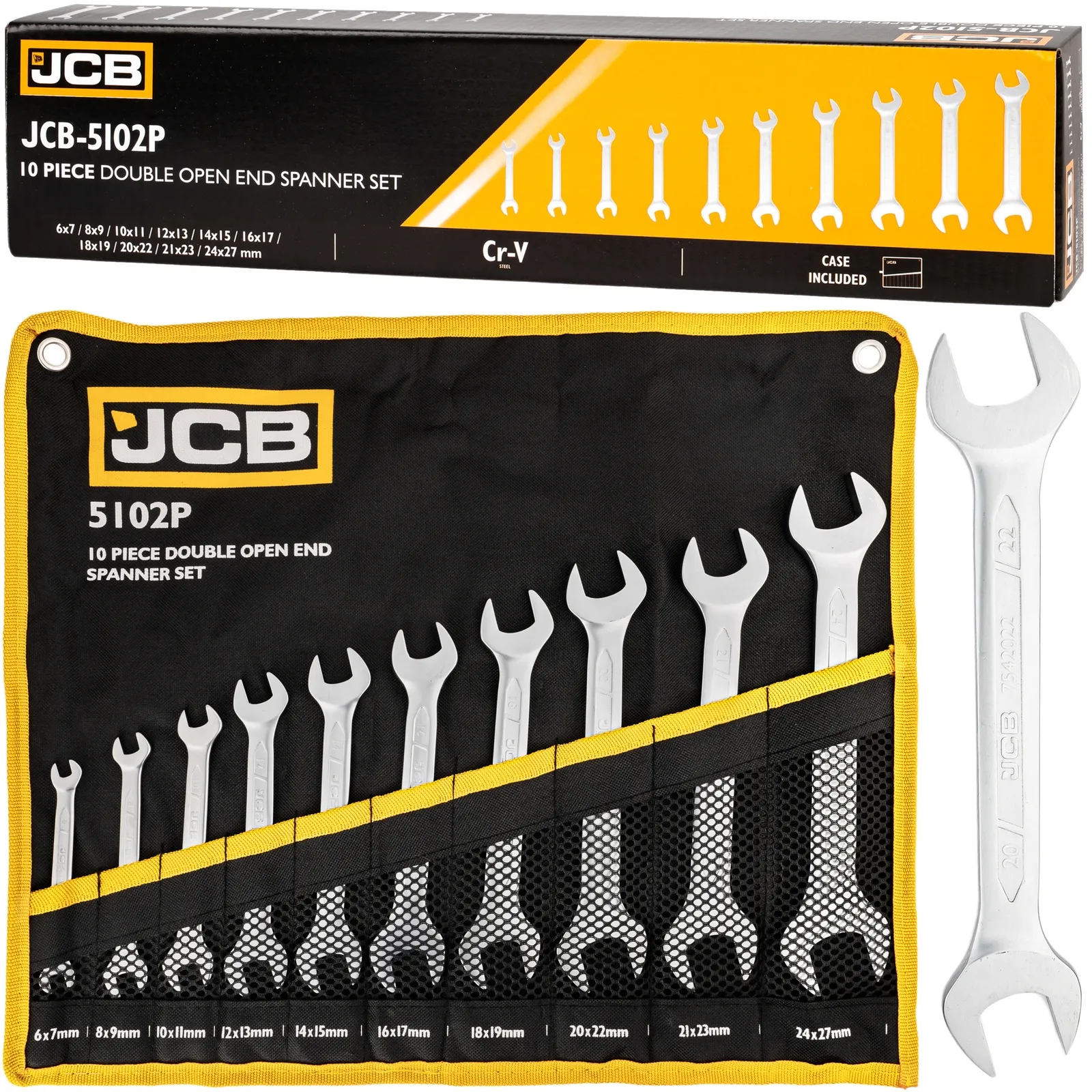 Klucze płasko oczkowe dwustronne zestaw płachta satyna Cr-V 10el 6-27mm JCB