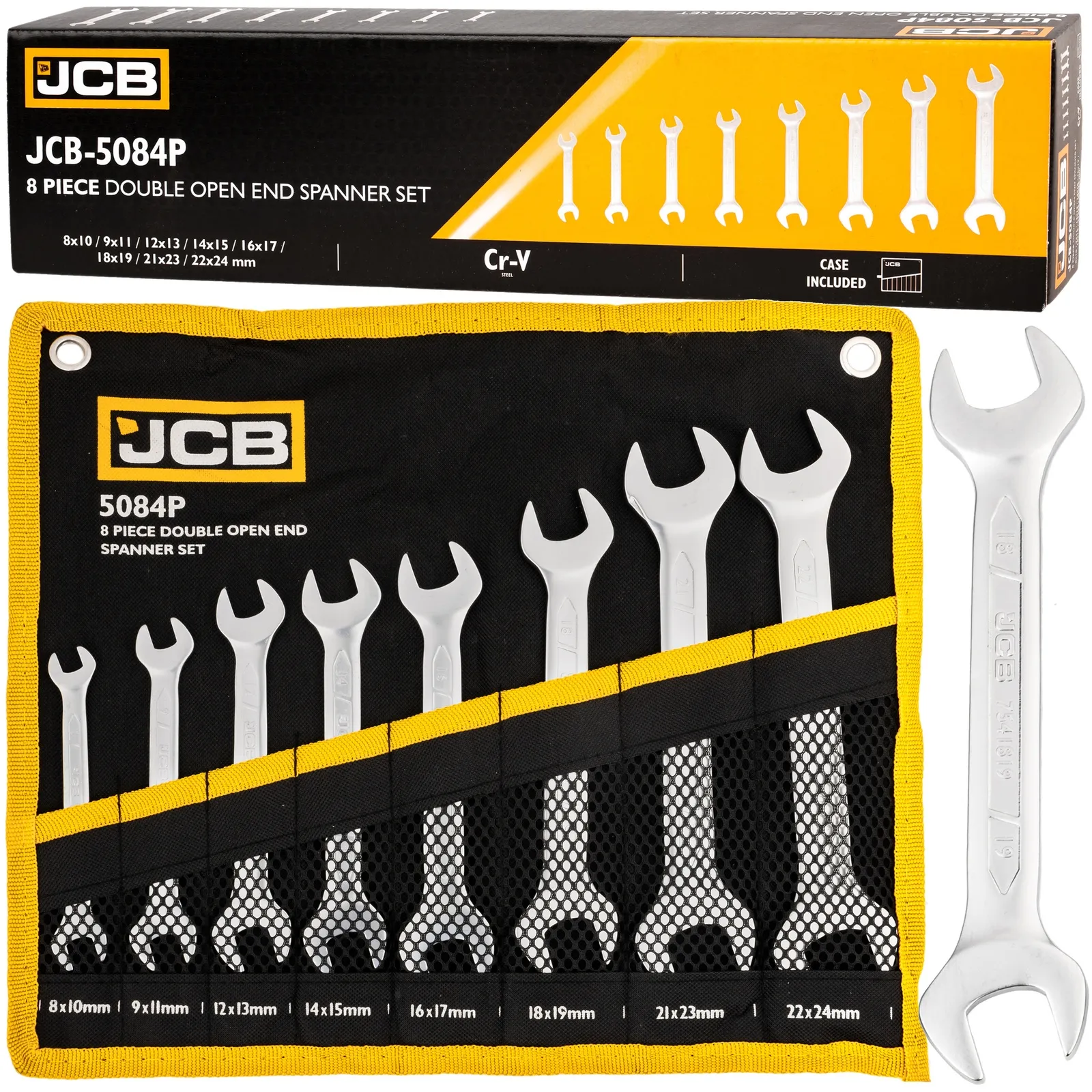 Klucze płasko oczkowe dwustronne zestaw płachta satyna Cr-V 8el 8-24mm JCB