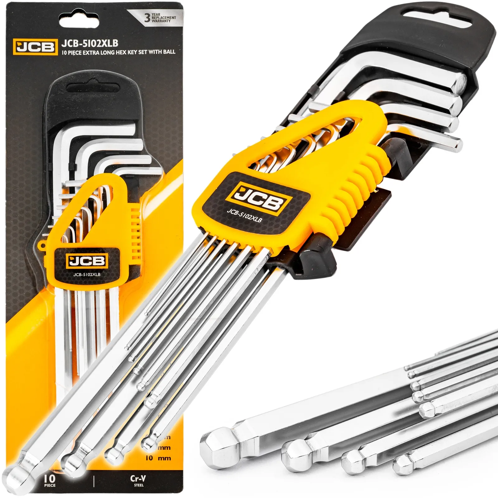 Zestaw klucze imbusowe wkrętaki imbusy crv długie z kulką 10el 1,27-10mm JCB