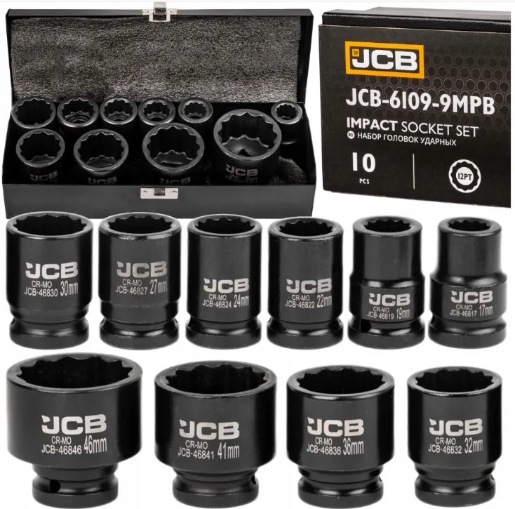 Zestaw nasadki udarowe nasadowe krótkie do klucza pneumatycznego 3/4" 17-46mm 12-k 10el JCB