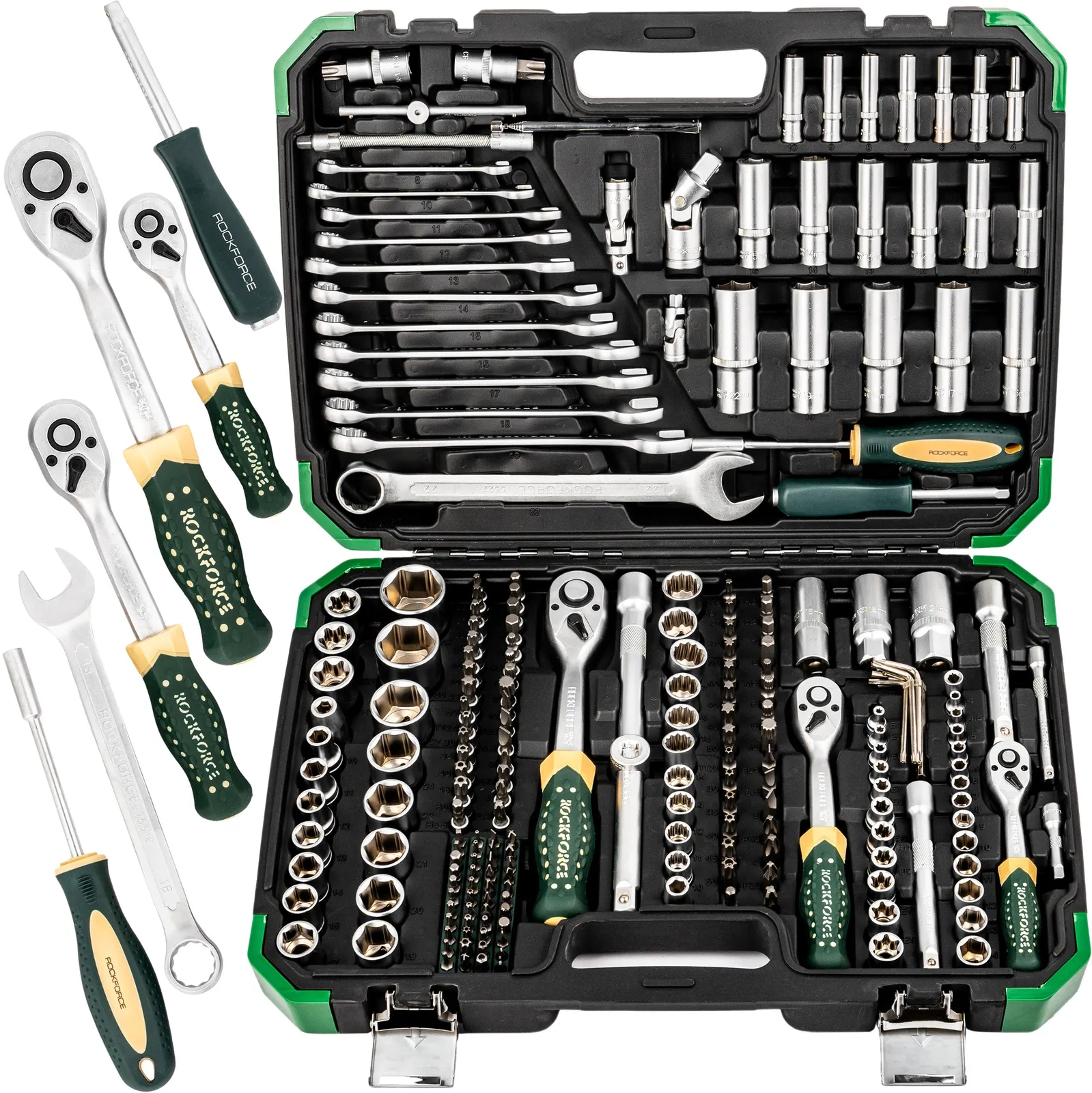 Zestaw narzędziowy warsztatowy klucze nasadowe nasadki płaskie torx 216 + 6el ROCKFORCE