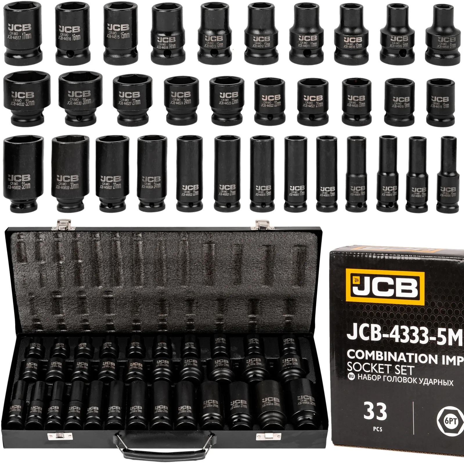 Zestaw nasadki udarowe głębokie do klucz pneumatyczny 1/2" 33el 8-32mm JCB