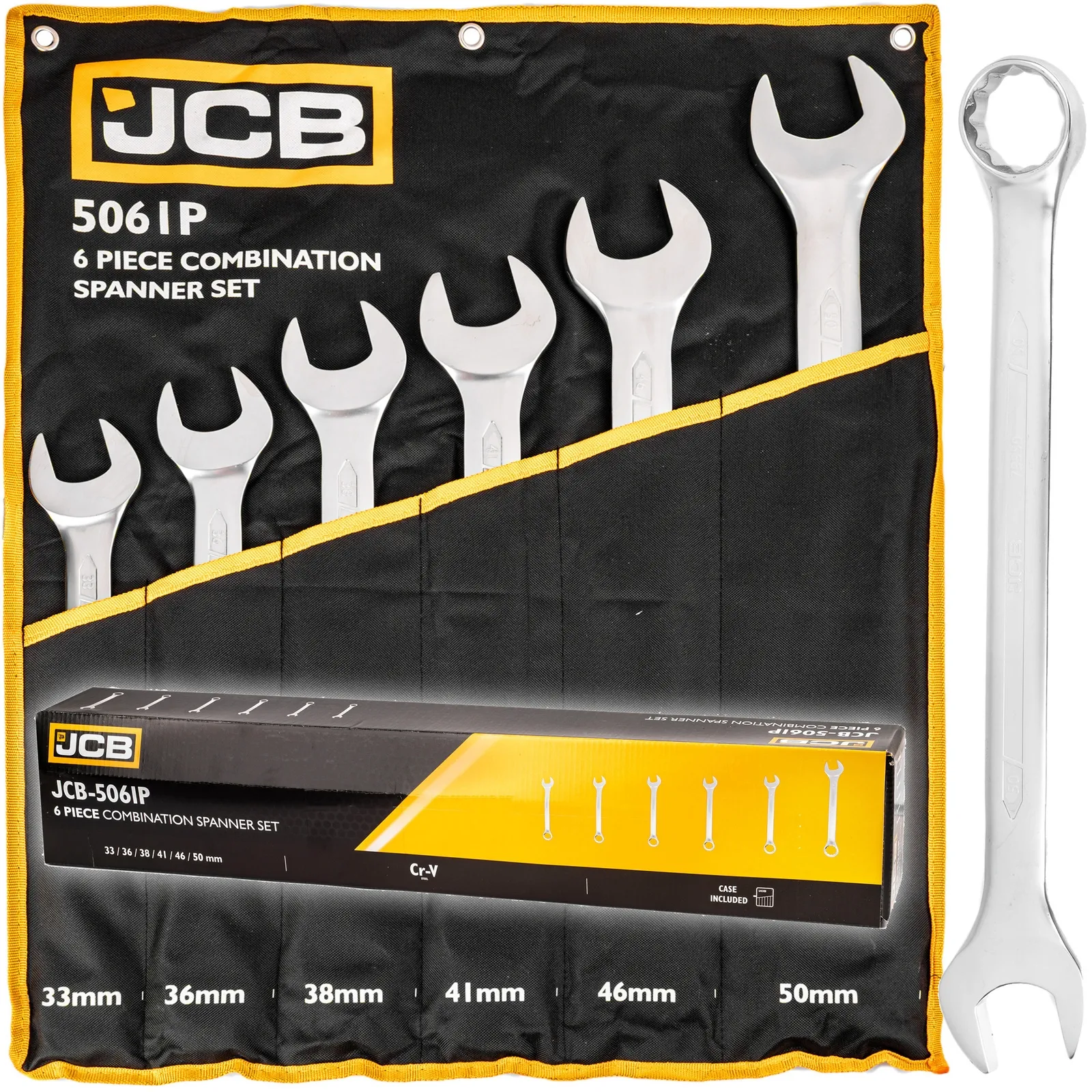 Klucze płasko oczkowe dwustronne zestaw płachta satyna Cr-V 6el 33-50mm JCB