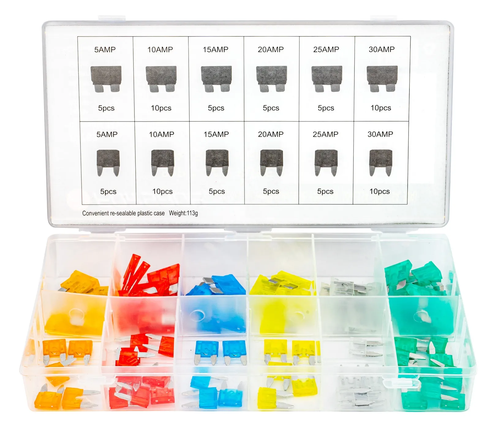Bezpieczniki samochodowe płytkowe szczypce zestaw duże mini 5-30A 80szt FORSAGE