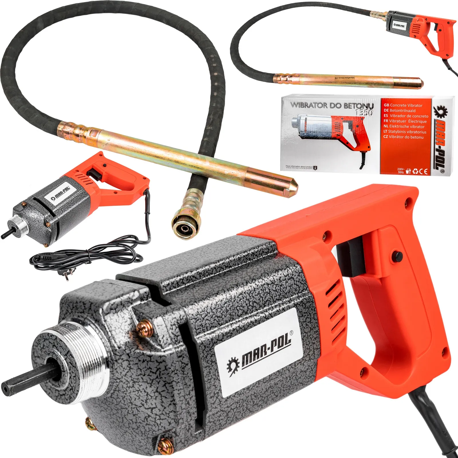 Wibrator zagęszczarka do betonu 1350W + buława wibracyjna 2m MAR-POL