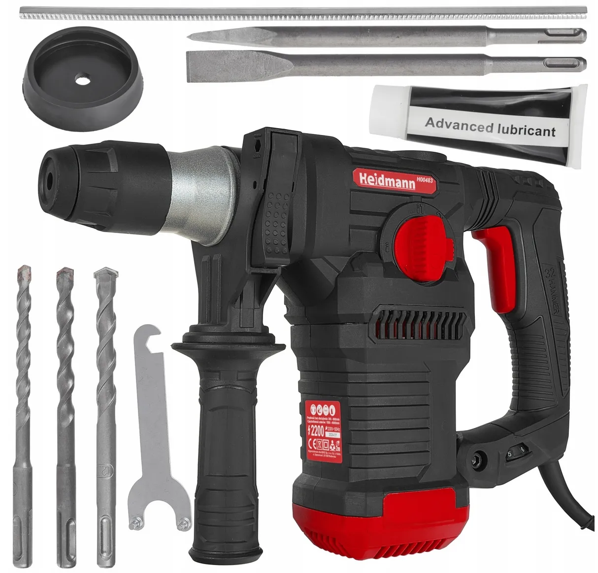 Młot udarowy młotowiertarka wiertarka sds plus walizka dłuta wiertła 2200w HEIDMANN GEKO