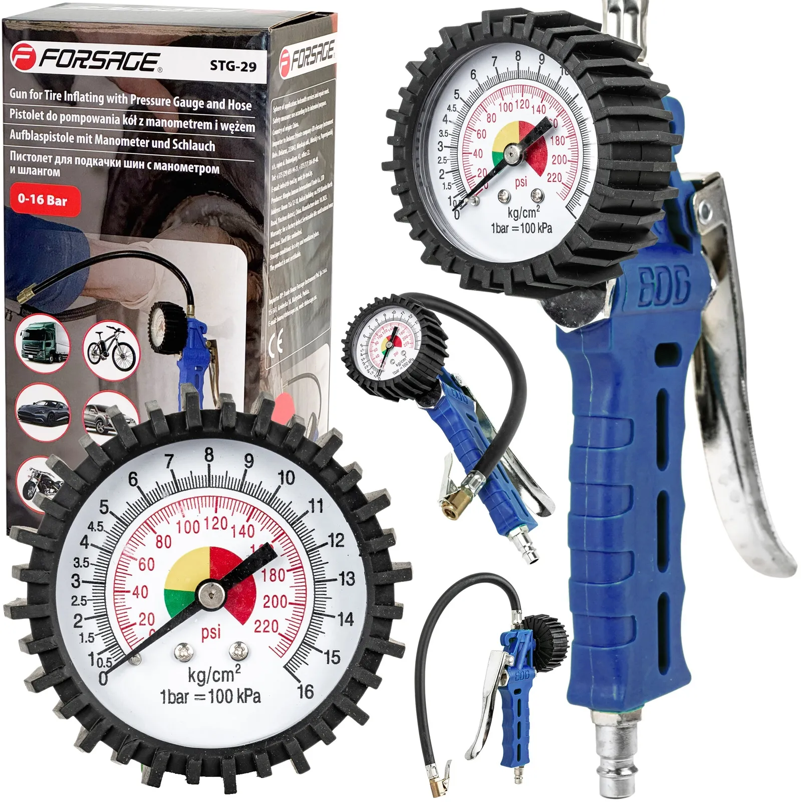 Pistolet do pompowania kół z manometrem wąż 126 bar TRADE HOUSE