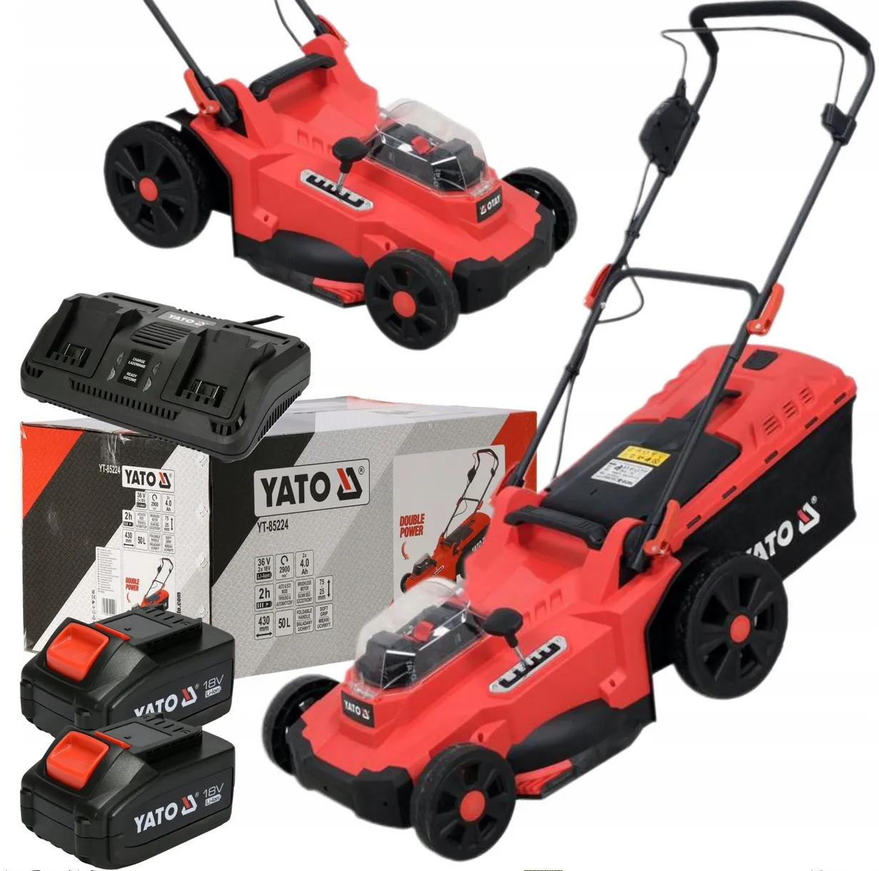 Kosiarka akumulatorowa do trawy bezszczotkowa 36V 2x4Ah system 2x18V 43cm YT-85224 YATO