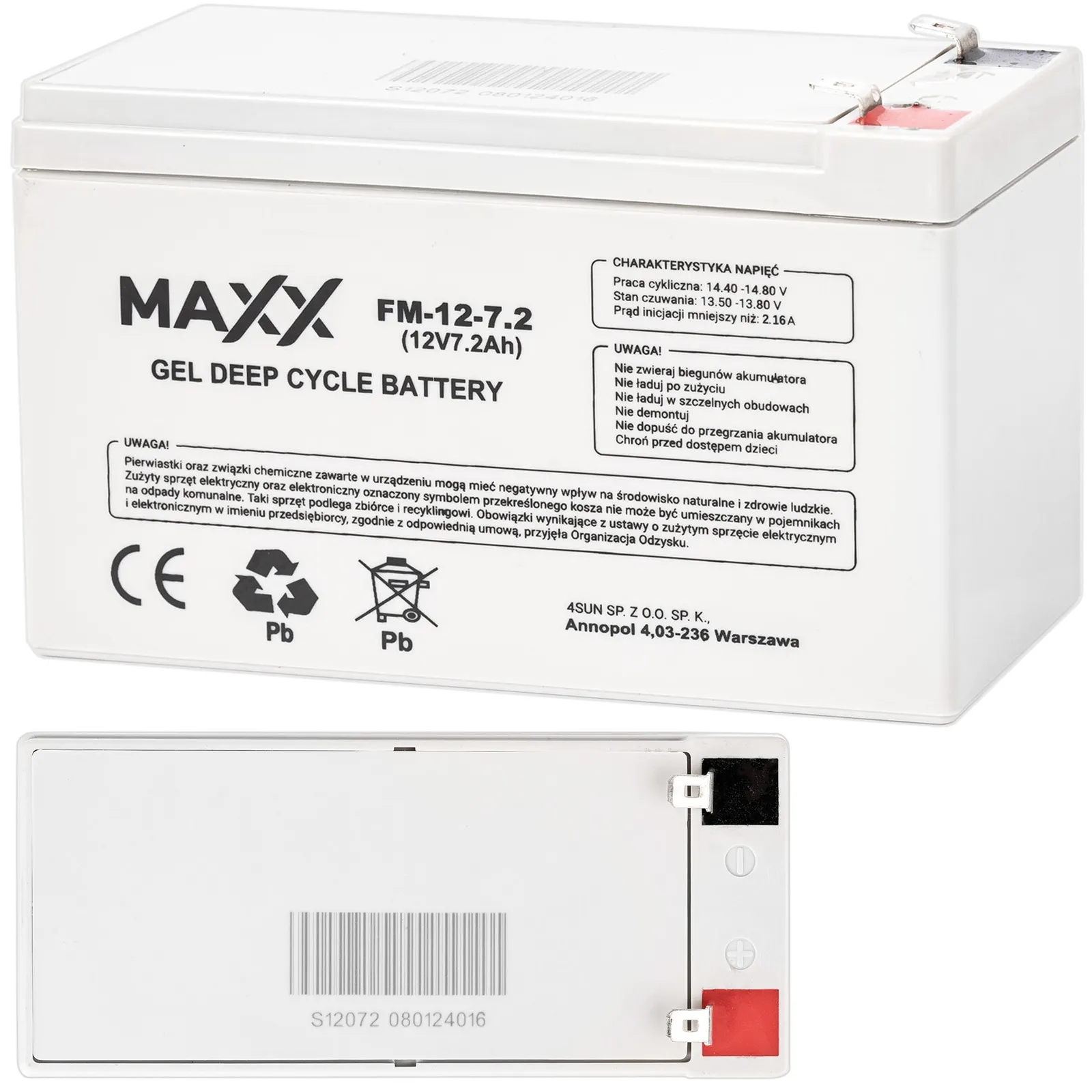 Akumulator bezobsługowy gel do ups roweru autka zabawki DEEPCYCLE 12V 7,2 Ah 4SUN