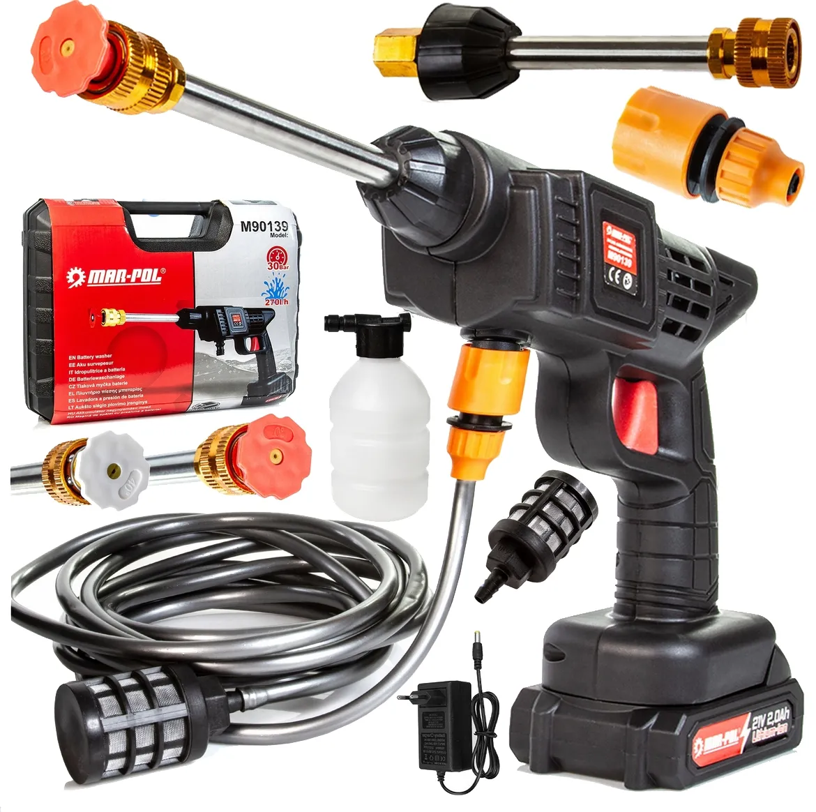 Myjka cisnieniowa akumulatorowa 21V 30bar do domu ogrodu kostki okien MARPOL