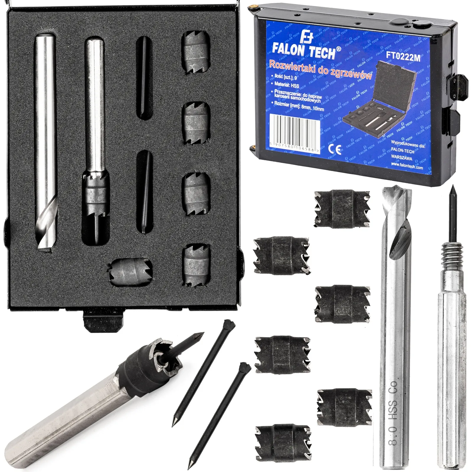 Rozwiertak do zgrzewów wiertło do zgrzewów frez do spawów frez do spoin 9 el. FALON-TECH