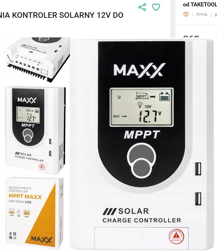 Regulator ładowania kontroler solarny 12V panel LCD 40A MPPT 4SUN