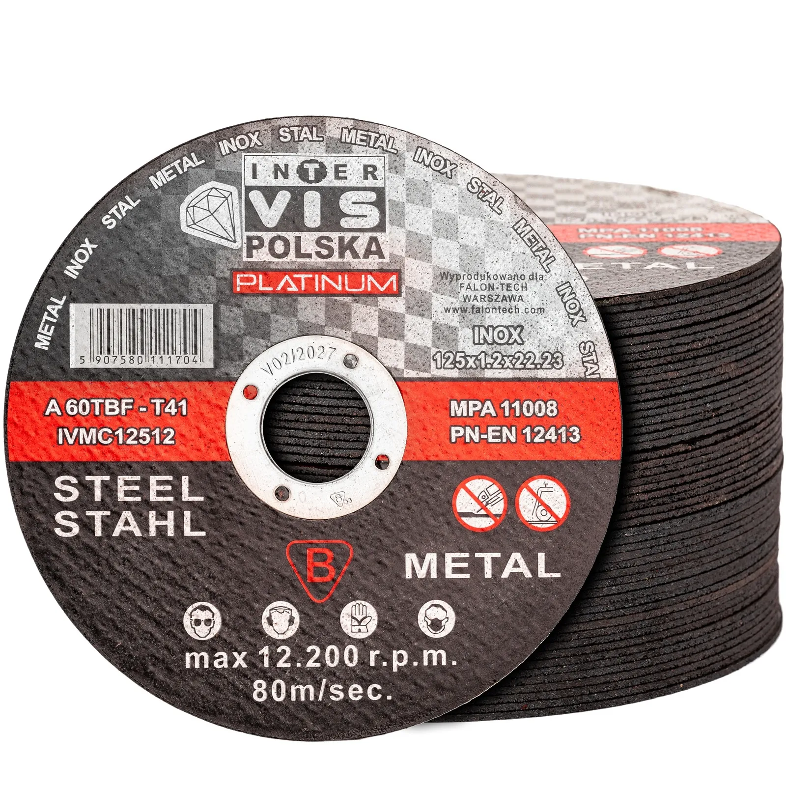 Tarcze tarcza do cięcia metalu stali inox 125 x 1,2 mm zestaw 50 sztuk FALON-TECH