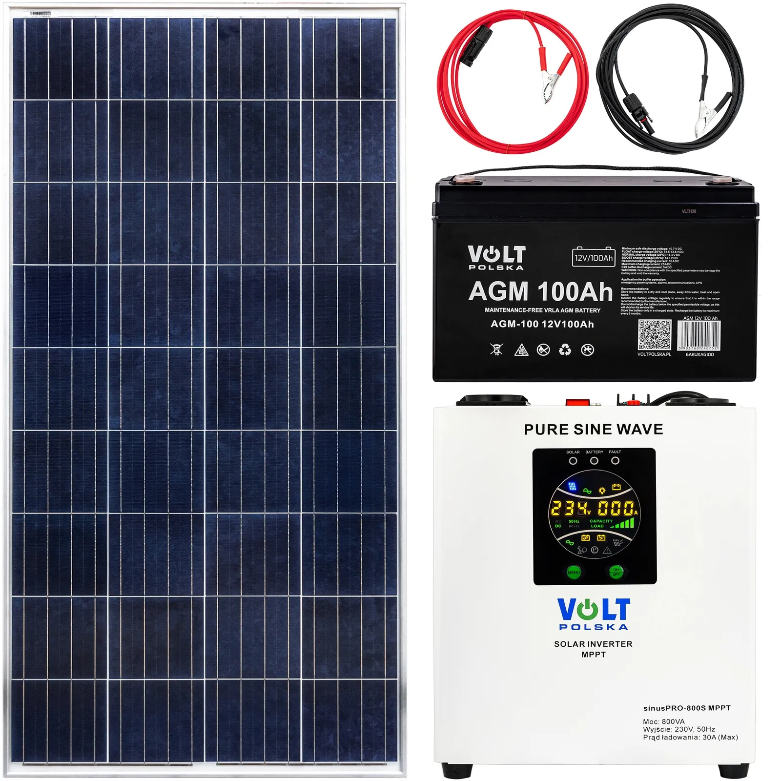 Zestaw solarny bateria słoneczna 180W 100Ah (Panel, Przetwornica, Akumulator)