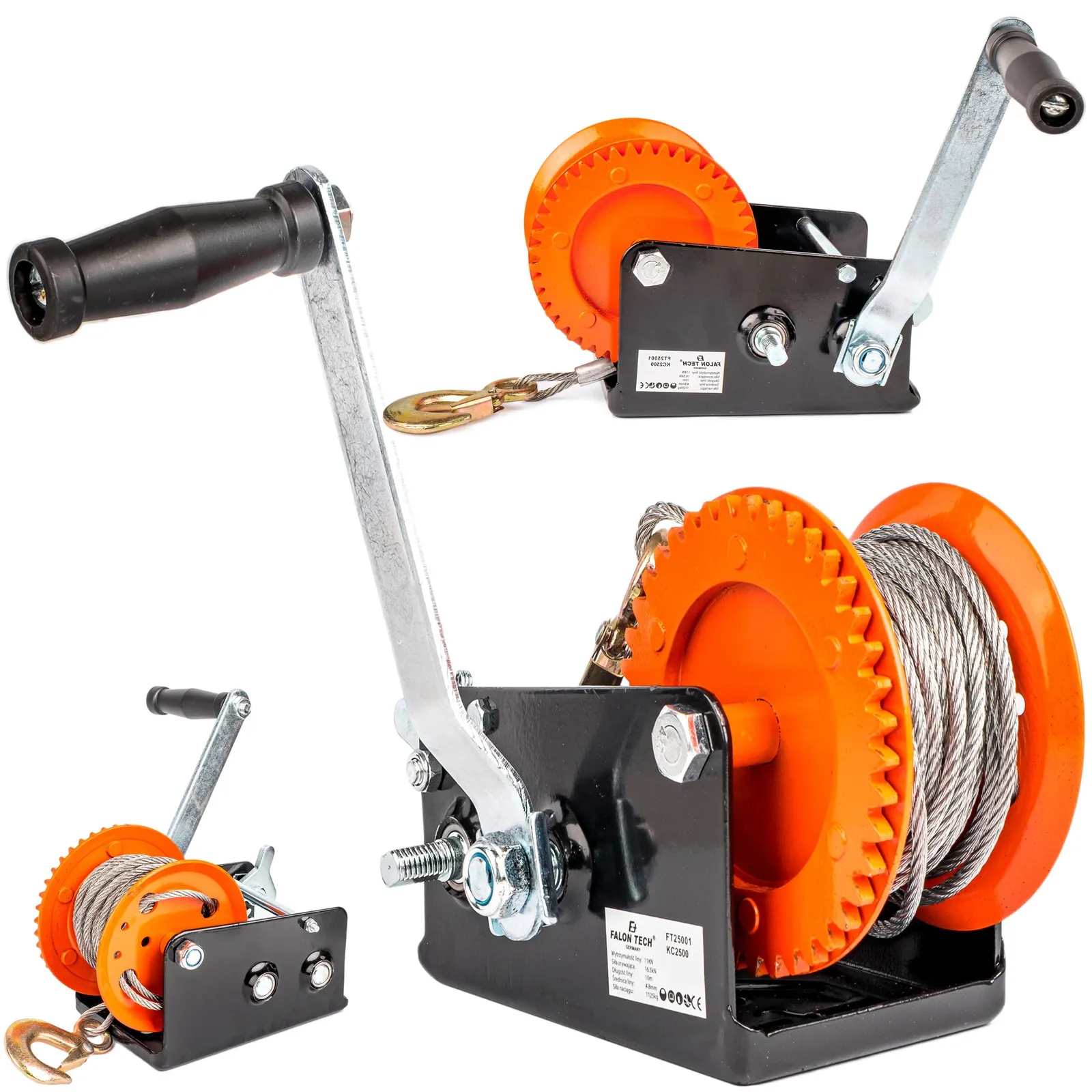 Wyciągarka korbowa linowa uciąg 1125 kg 2500 LBS FALON-TECH